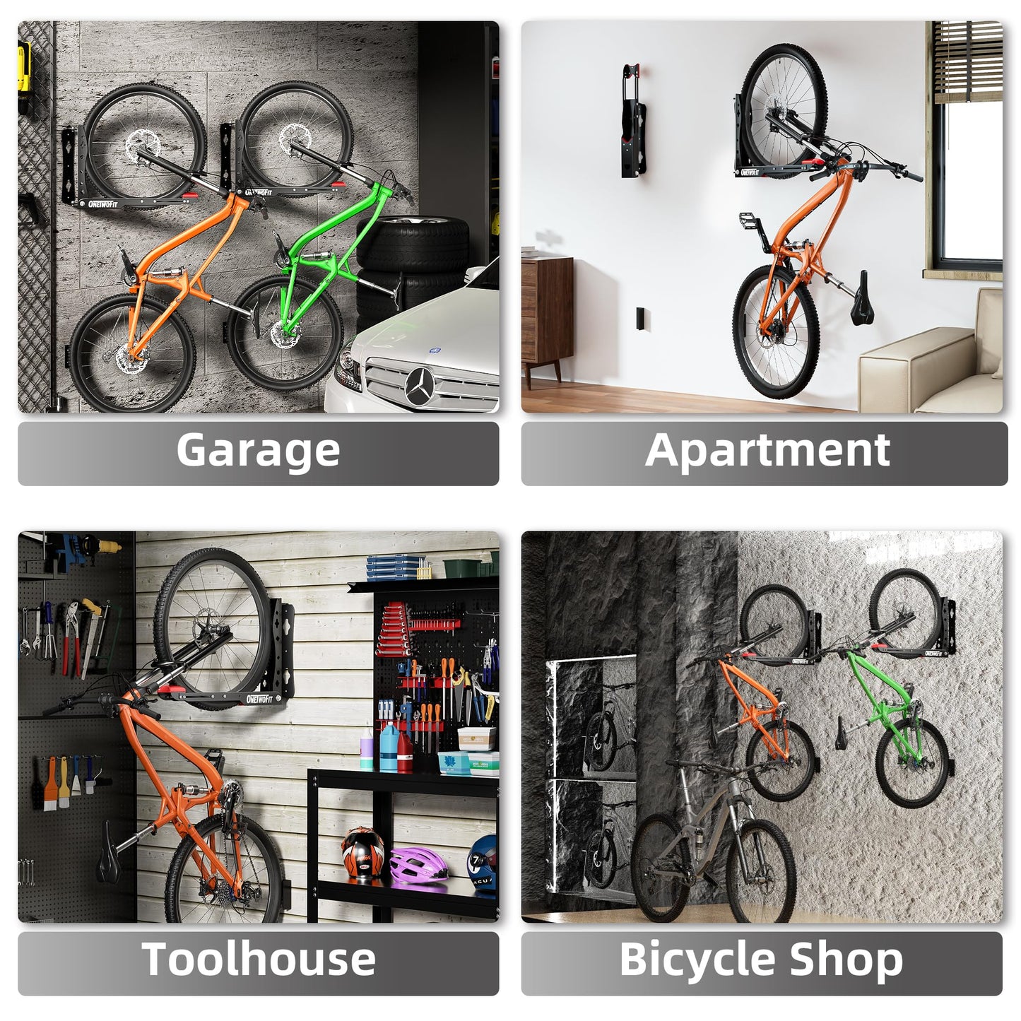 Swivel Bike Wall Mount, 2 Pack Bike Rack Garage No Heavy Lifting, Space Saving Bicycle Hangers for Garage Wall, Hold Up to 80lbs, Bike Storage Rack for Home Toolhouse Apartment Living Room