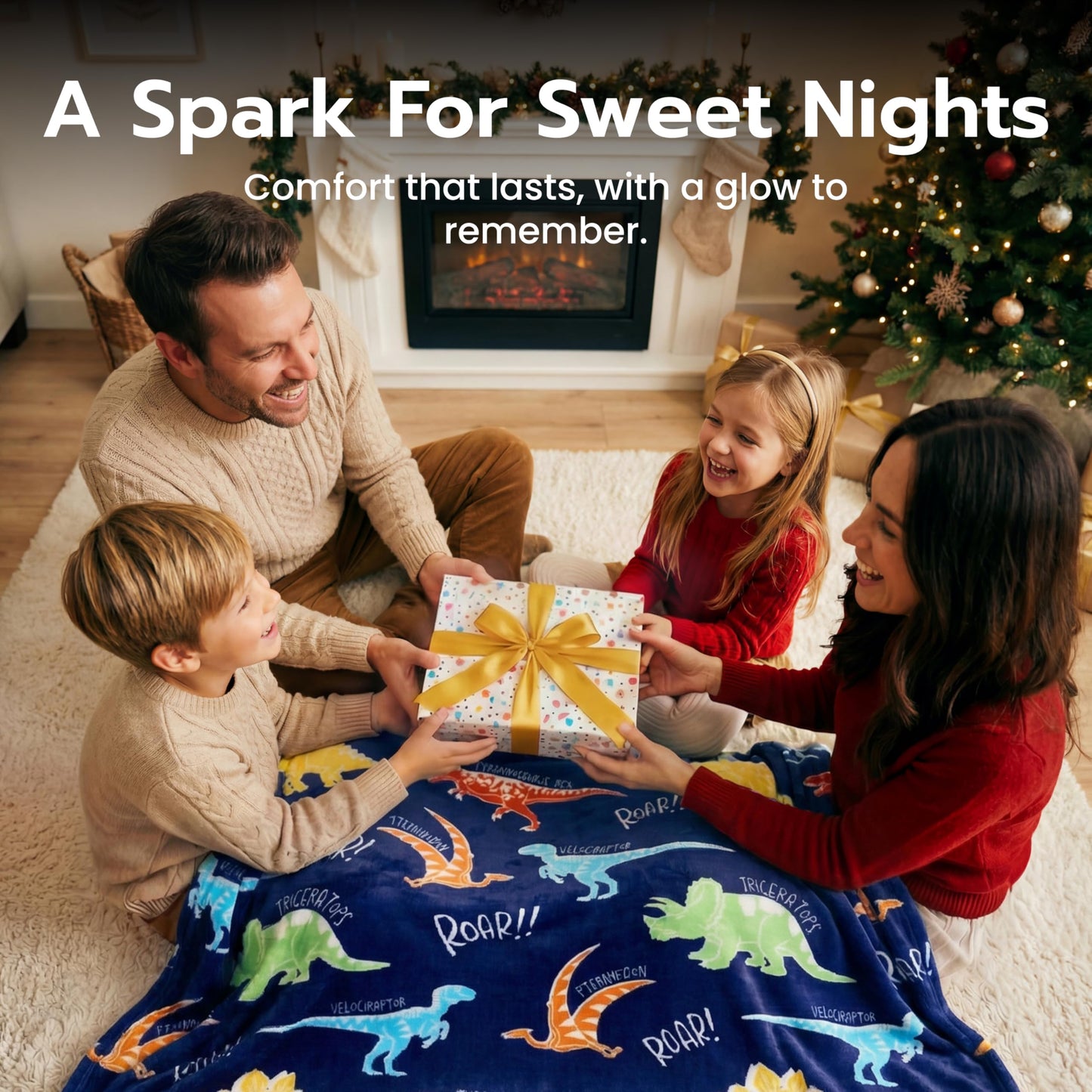Joiedomi Glow in the Dark Blanket - Dinosaur Gift for Girls and Boys Aged 2 to 12 Years - Soft, Cosy Flannel Children's Blanket - Birthday Gift 50 x 60 inches