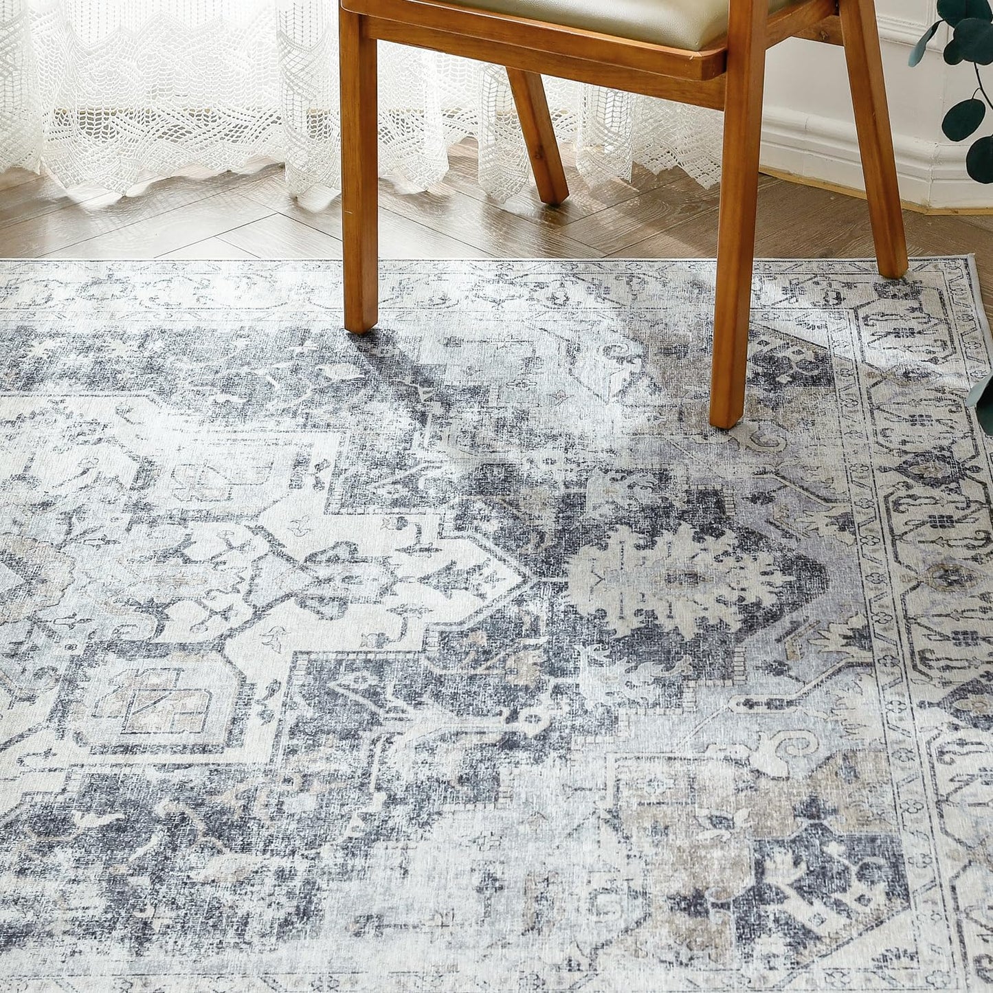 JINCHAN Runner Rug 3x10 Washable Area Rug Vintage Indoor Floor Cover Grey Multi Print Distressed Carpet Gray Thin Accent Mat Lightweight Kitchen Living Room Bedroom Dining Room