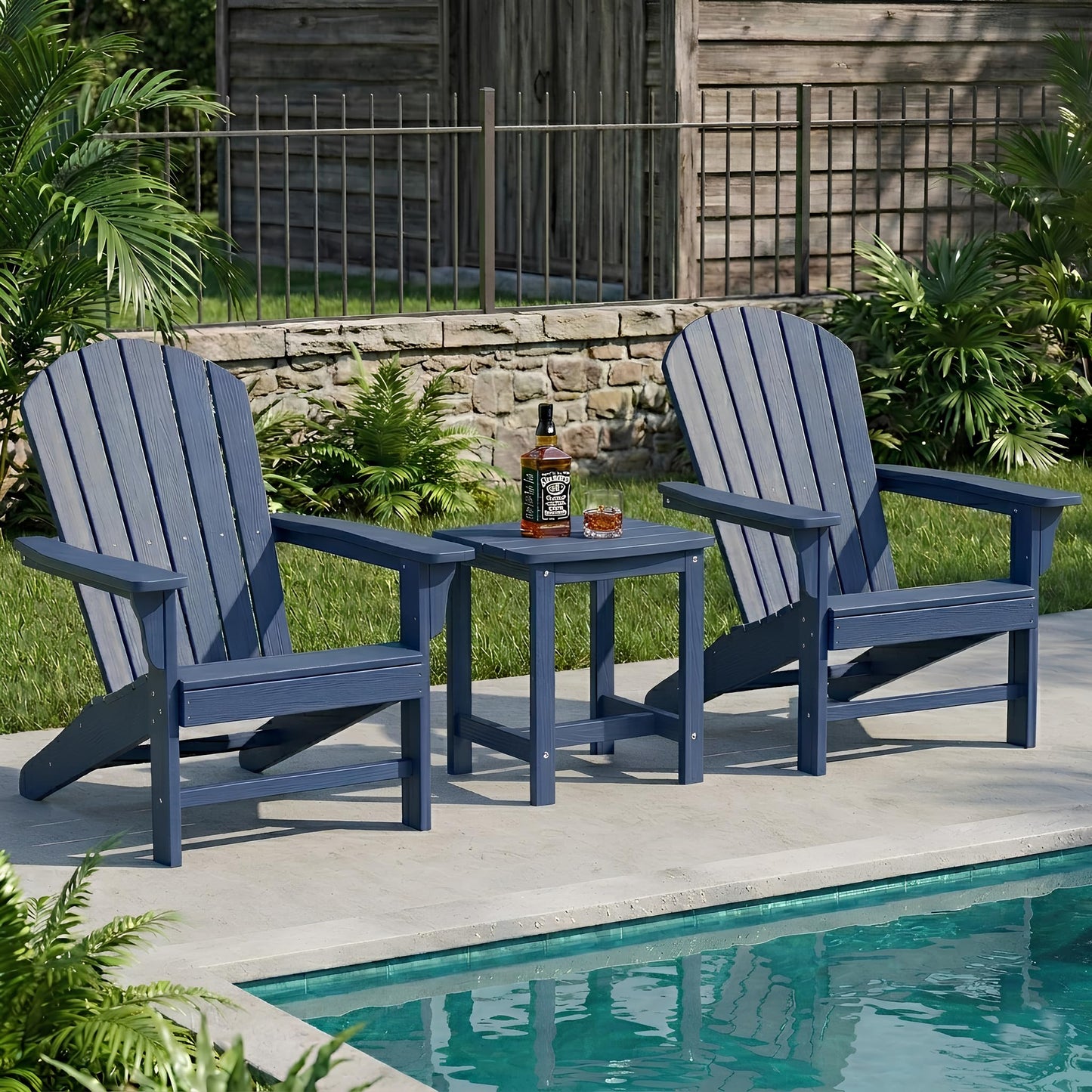Y&M Outdoor Side Table, HIPS Adirondack Small Single Table, Waterproof Square Outside Table, Balcony Modern End Tables for Patio, Pool, Beach, Porch, Deck, Indoor or Outdoor Use, Navy Blue