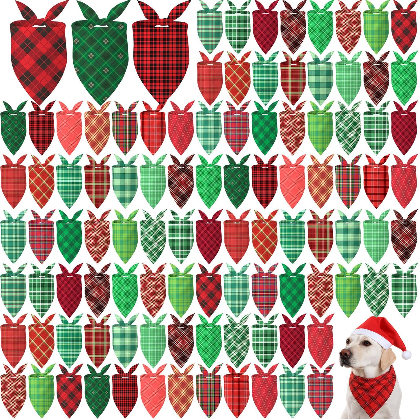 Abbylike 50 Pieces Christmas Plaid Dog Bandanas Bulk Xmas Bandanas for Dogs Triangle Kerchief Bibs Scarf Set for Christmas Pet Costume Accessories Decoration (31.5 x 21.7 x 21.7)