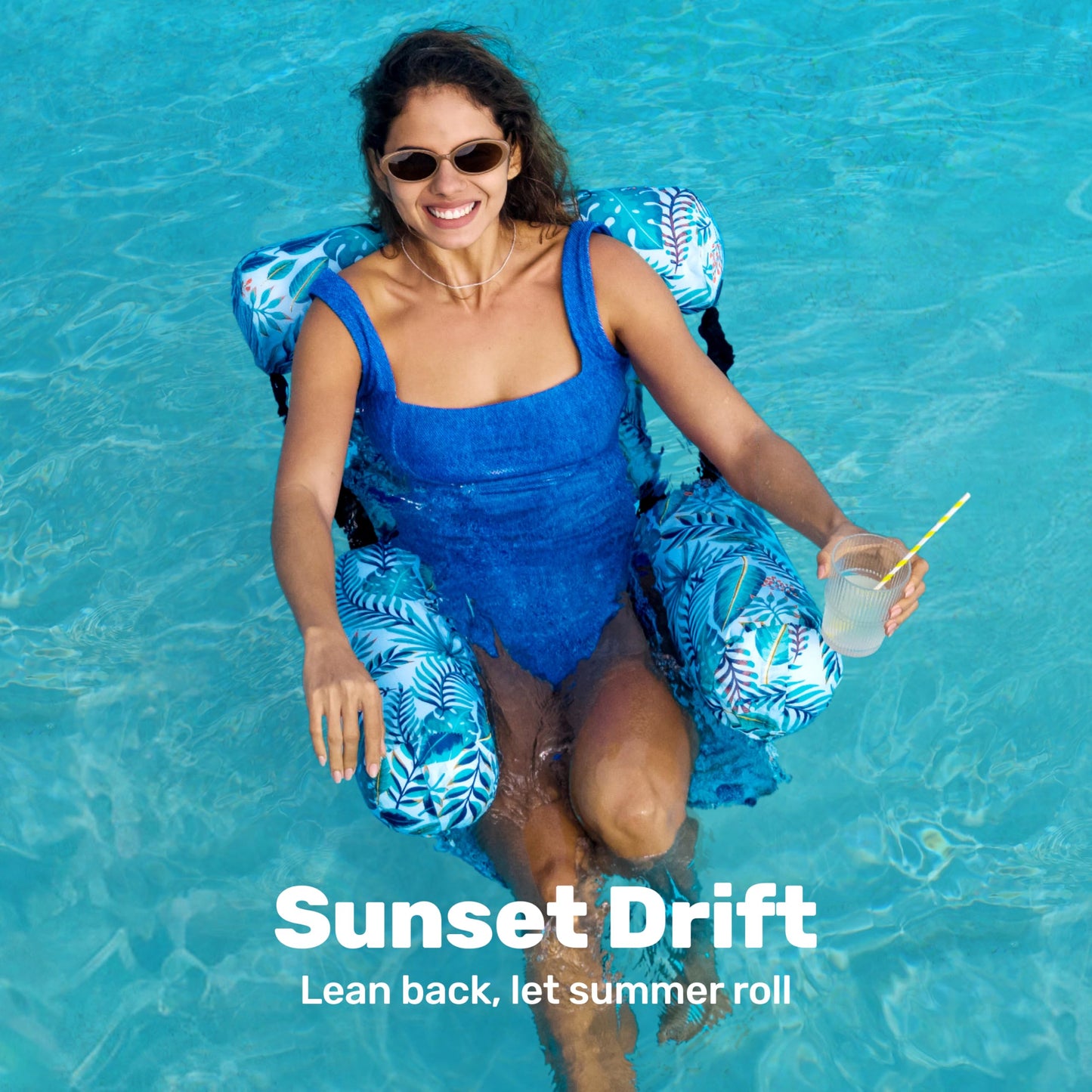 SLOOSH Pool Floats Chairs Adult,Inflatable Pool Lounge,Plant Pattern Floating Mat Hammock,Blow up Water Chairs Noodles rafts for Party Summer Water Beach Fun,Tropical Leaves