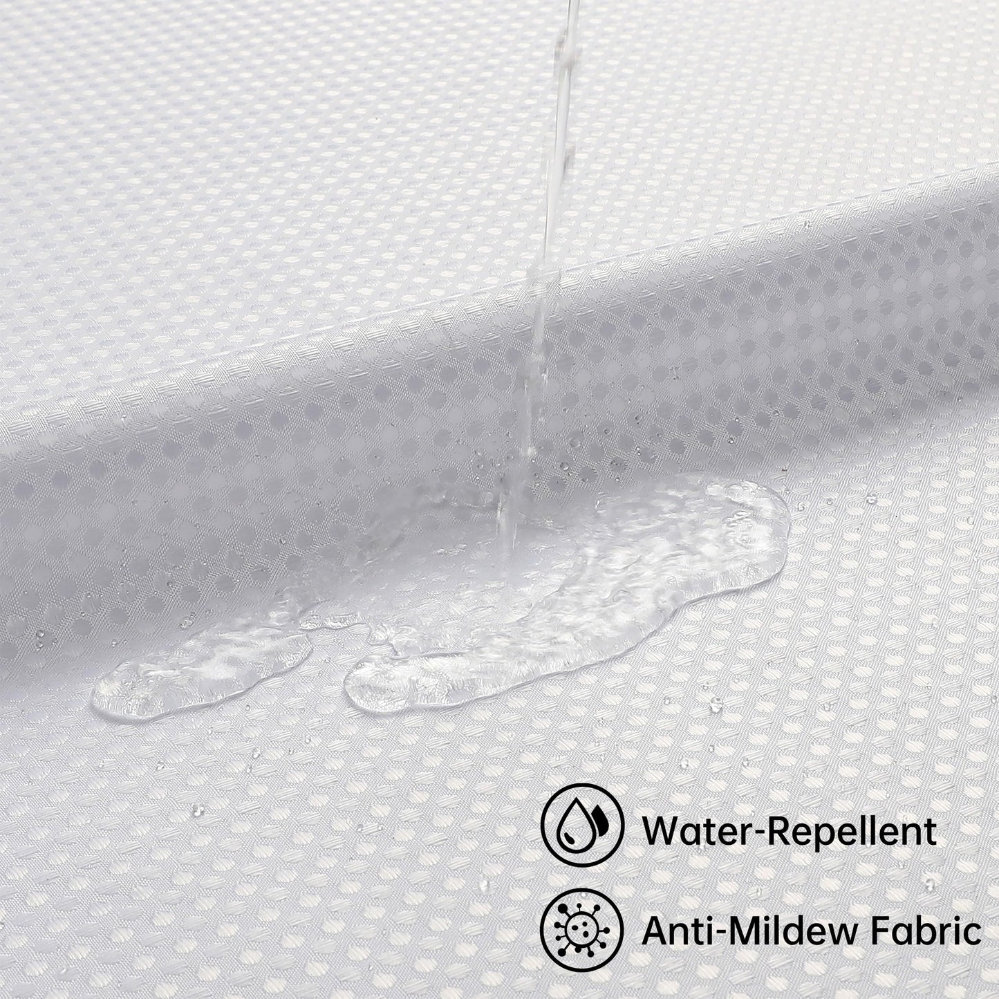 JYhoney White No Hook Shower Curtain with Snap in Liner, 230GSM Waffle Weave Shower Curtains Waterproof Polyester Fabric Shower Curtain Set for Bathroom Bathtubs, Through Mesh Top Window,71Wx74H