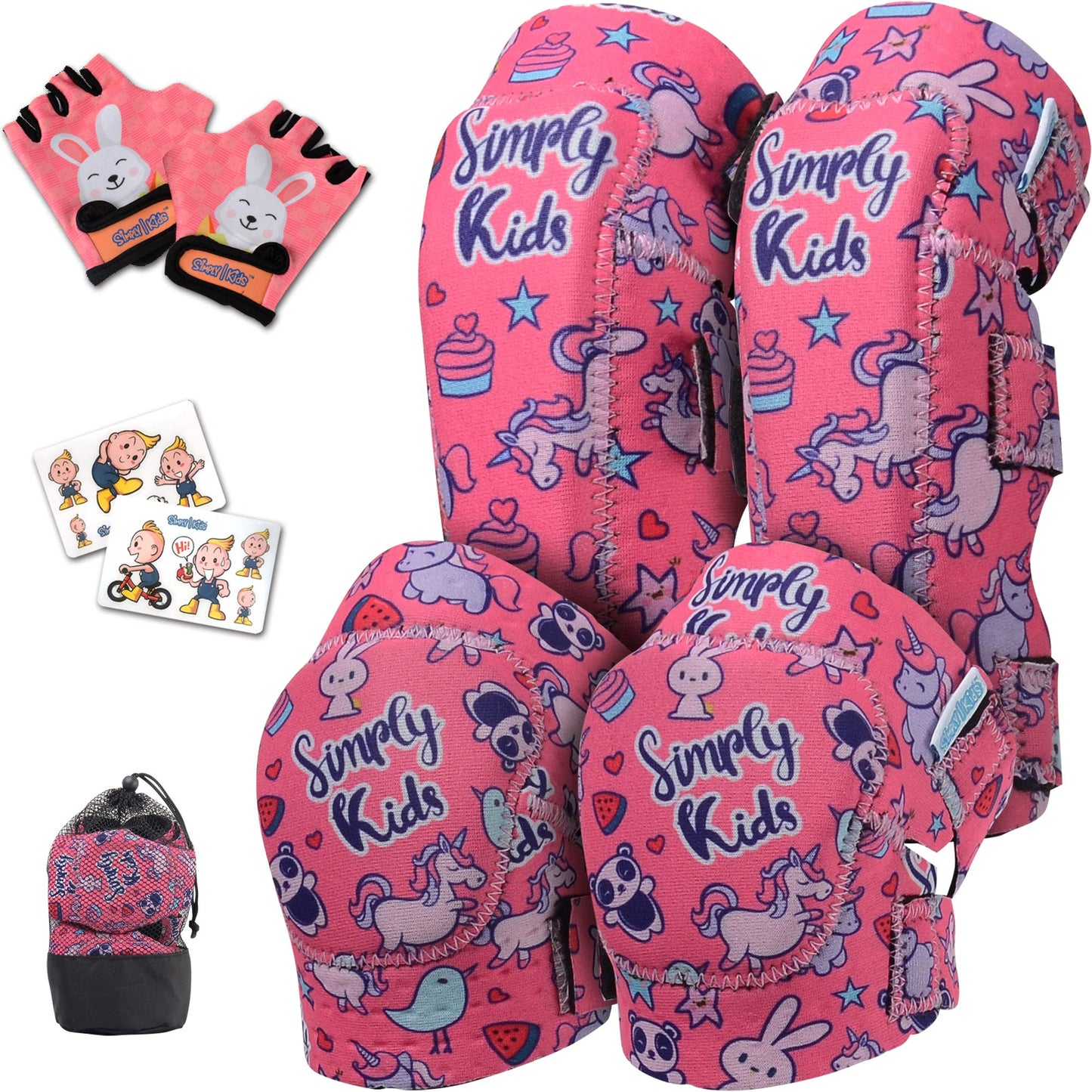 Simply Kids Toddler Knee and Elbow Pads with Bike Gloves - Unisex Kids Protective Gear Set for Roller-Skate, Skateboard, Cycling, Pink