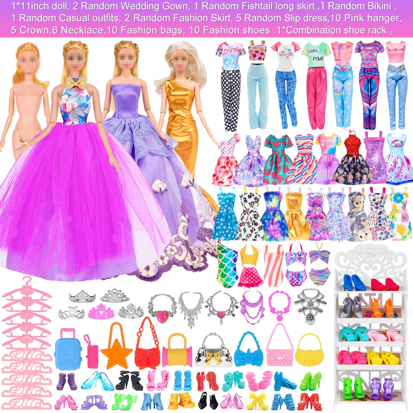 ebuddy Doll and Accessories -11.5 Inch Doll with Closet Including-one Girl Doll, 12 Looks, Rack Dress Shoes Hangers Necklace and Other Accessories
