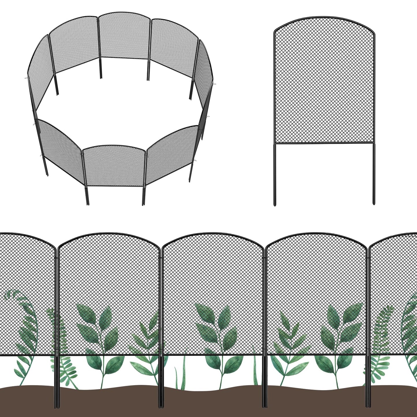 OUSHENG Mesh Decorative Garden Fence Fencing, 24in (H) x 10ft (L) Dog Barrier Outdoor for Yard, Rustproof Metal Wire Panels Border Blockers for Small Animal Rabbit, Black Arched