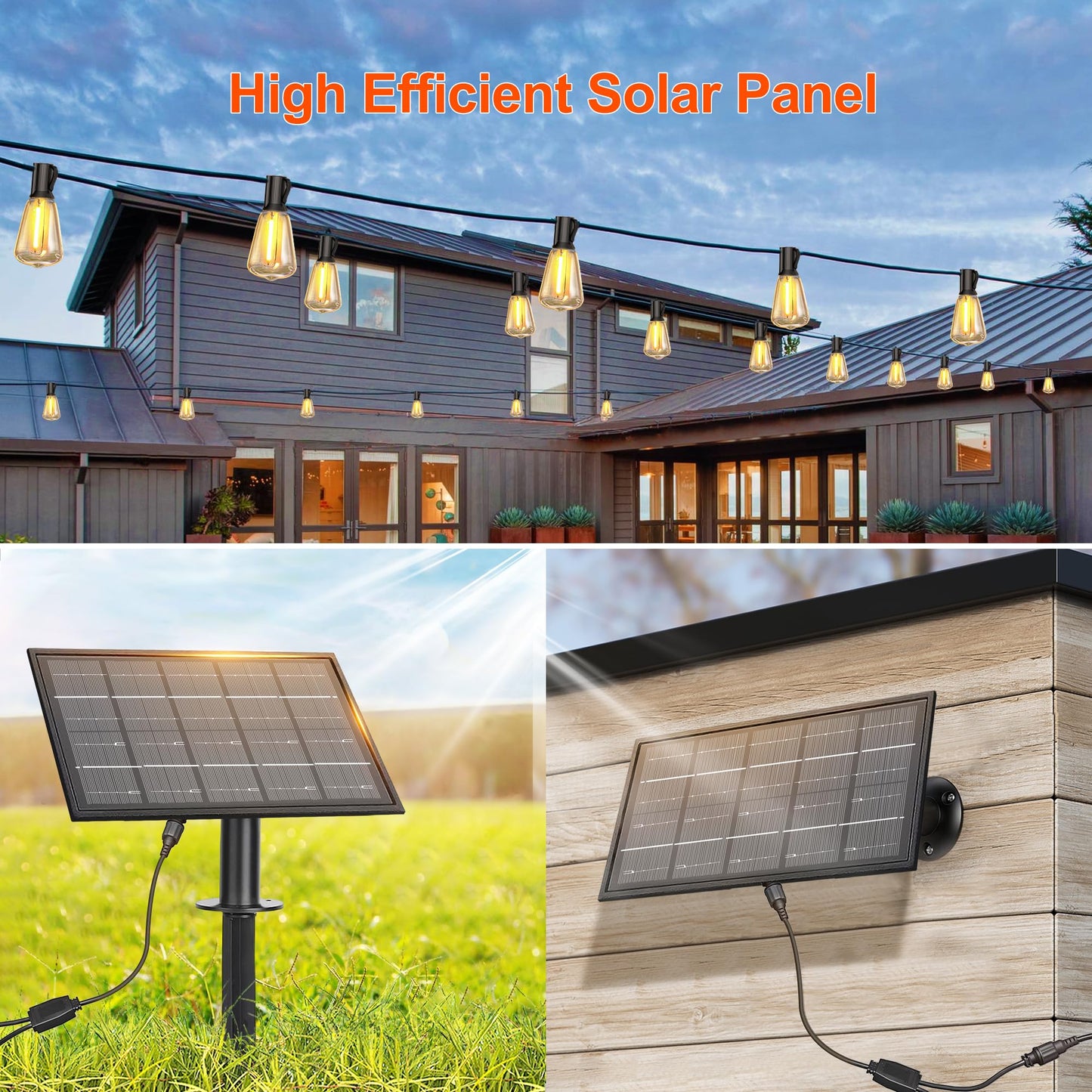 BLIATLUS 120FT Solar String Lights Outdoor Waterproof with Remote Control Solar Patio Lights 30+2 shatterproof LED ST38 Bulbs for Porch Garden Market Bistro Patio Backyard Fence