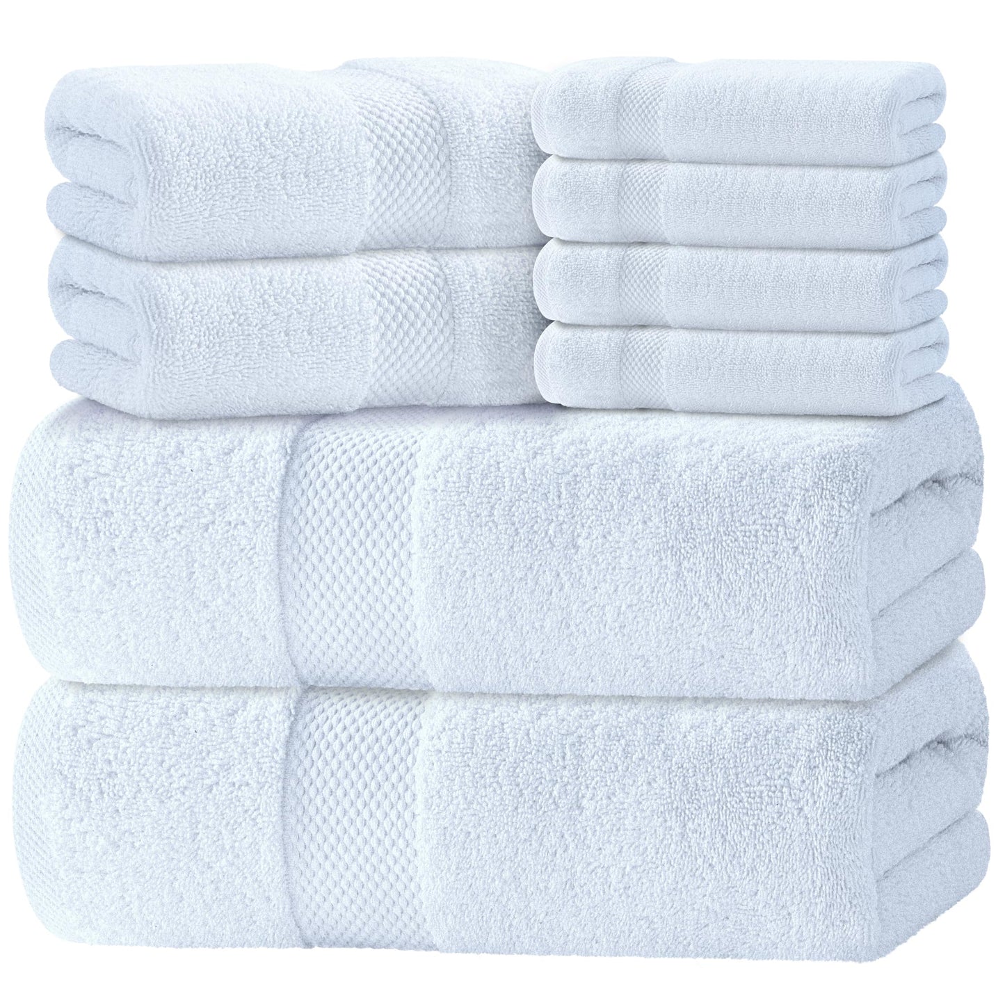 Luxury White Bath Towel Set of 8 Pieces - 100% Turkish Cotton Highly Absorbent Towels for Bathroom, 2 Luxury Bath Towels 700GSM, 2 Hand Towels, 4 Washcloths