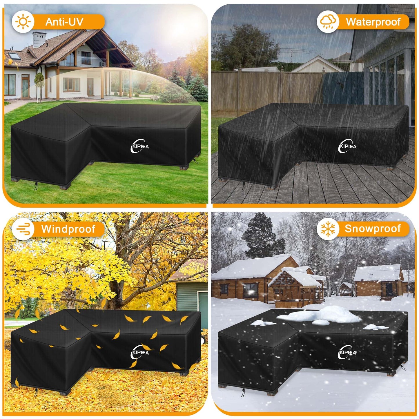 Kipiea Patio V-Shaped Sectional Sofa Cover, 420D Heavy-Duty Oxford Fabric Outdoor Sectional Cover with 6 Windproof Buckles, No Tears Anti UV No Fading (Right Facing, 85" x 85" L x 33.5" D x 31" H)