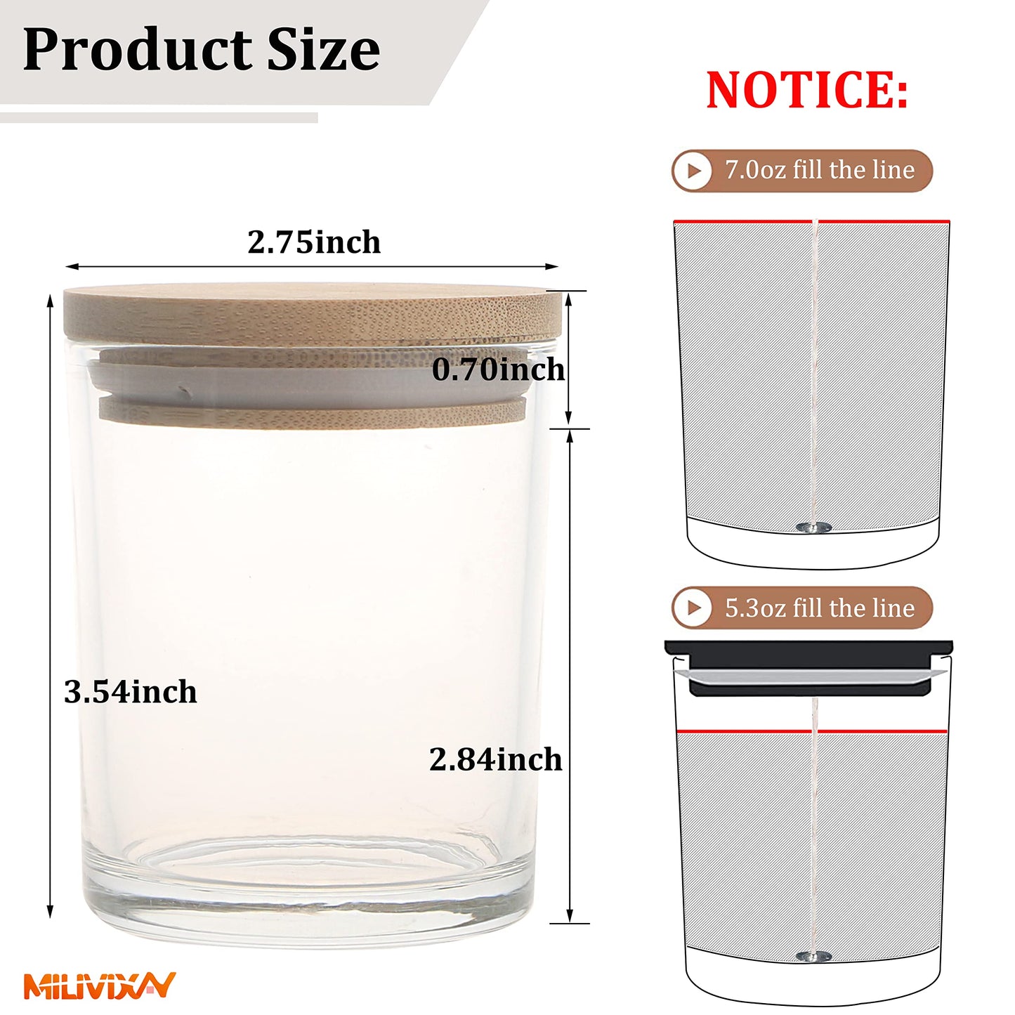 MILIVIXAY 20 Pack 7 OZ Clear Thick Glass Candle Jars with Lids - Bulk Empty Candle Jars for Making Candles - Spice, Powder Containers.