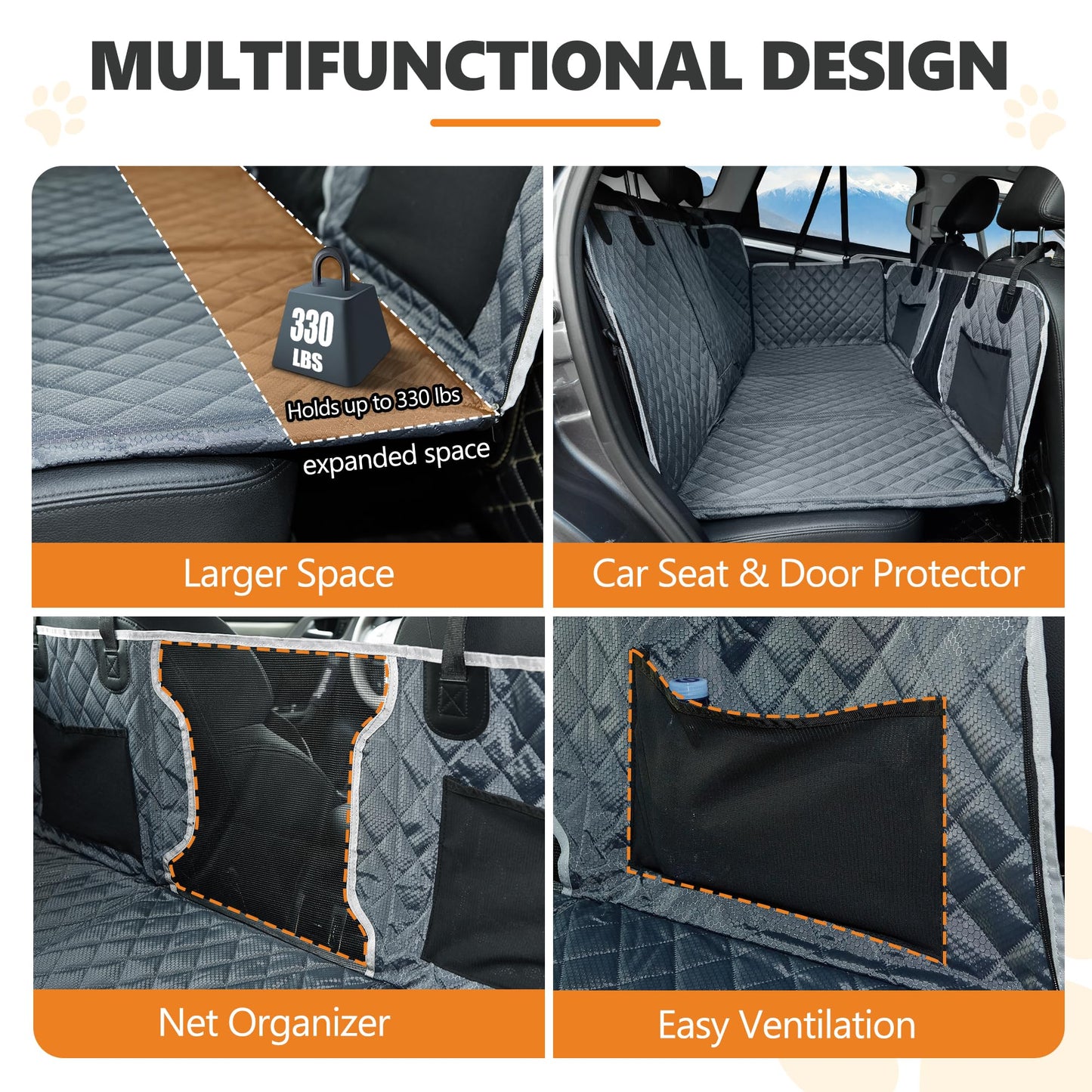ANOSOSPECIAL Back Seat Extender for Dog,Waterproof Hard Bottom Dog Car Seat Cover for Back Seat Protector,Foldable Camping Pet Hammock Bed,Easy Clean Travelling Accessories Car SUV Truck (Grey)