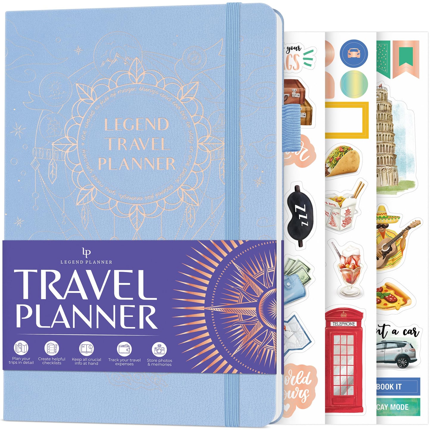 Legend Travel Planner – Vacation Itinerary Organizer for Solo Travel & Couples – Travelling Journal for Women & Men – Traveling Log with Expense Tracker & Packing List – Hardcover (Periwinkle)