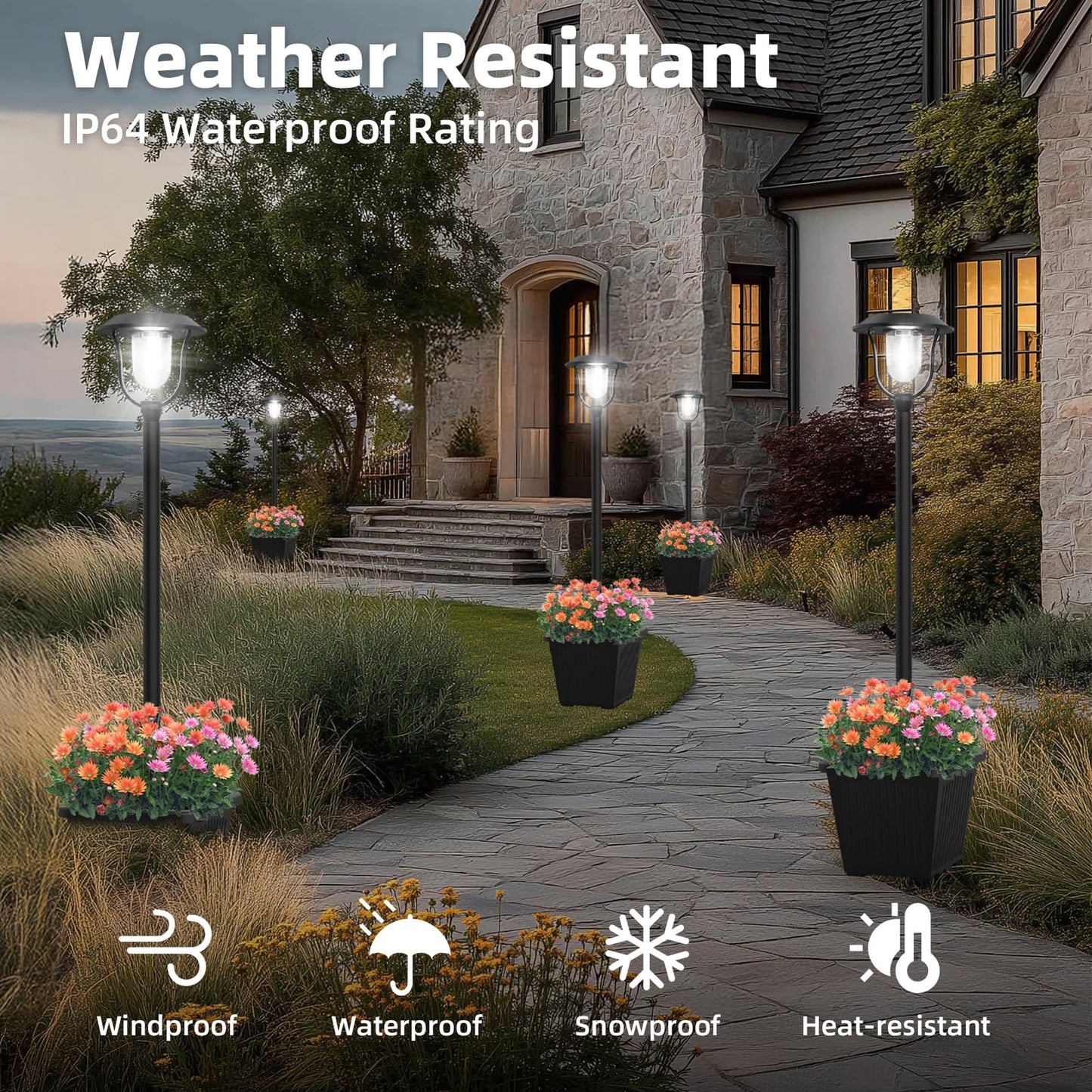 75" Solar Lamp Post Light with Planter, 100 Lumens Waterproof Aluminum Solar Outdoor Light, Auto On/Off Lamp Post for Garden Yard Patio Outdoor Space Decor - Cool White 6000K