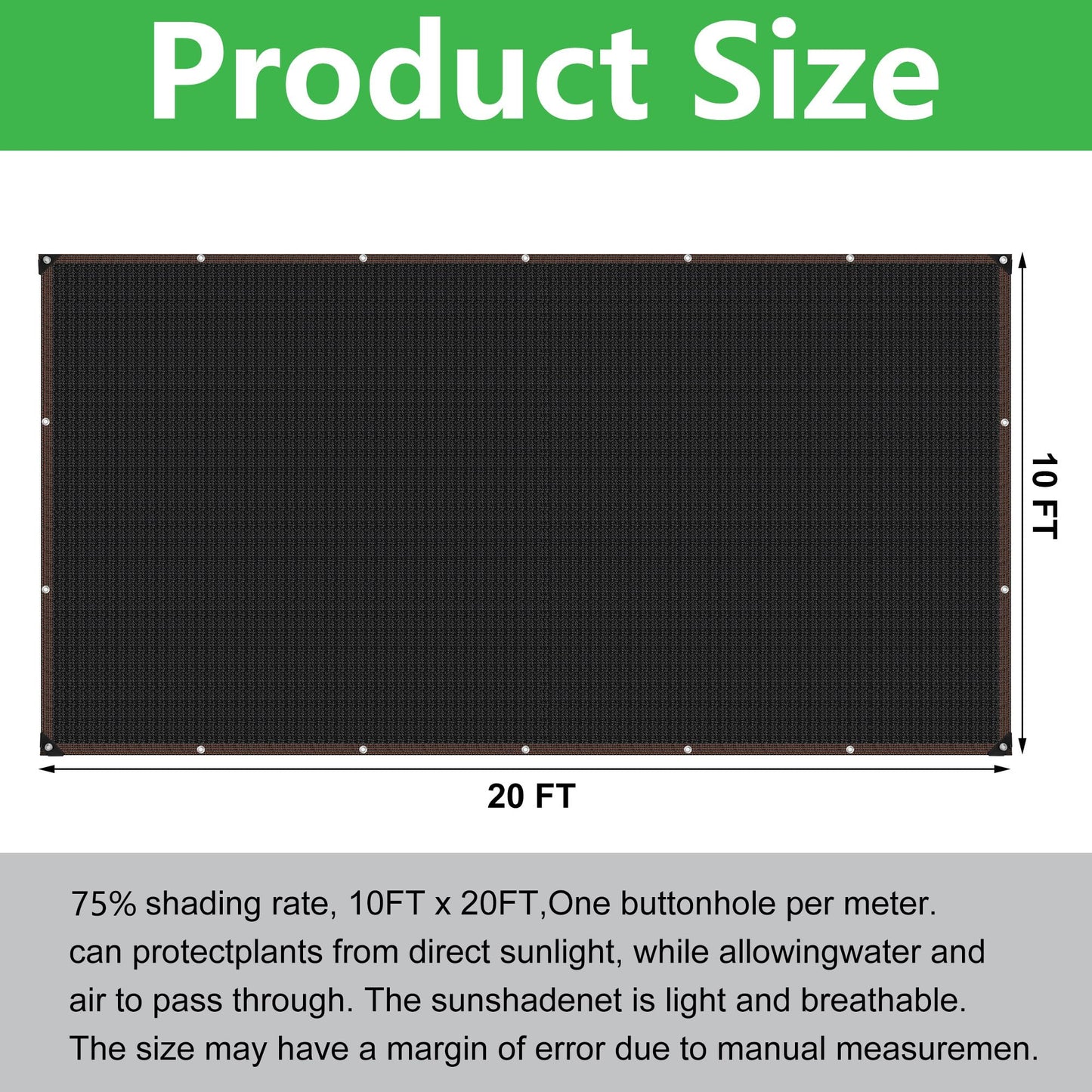 10x20FT Sunblock Shade Cloth Net - UV Resistant Garden Shade Netting Cover - 75% Sunblock Shade Mesh Tarp with Grommets for Garden Plant Flower Greenhouse Chicken Coop Barn Kennel