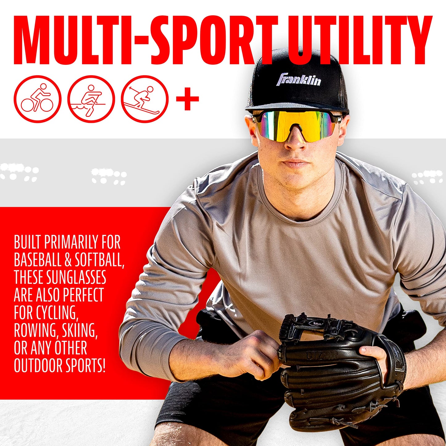 Franklin Sports Non Flip Round MLB Deluxe Pro Sunglasses, Black/Multi, One Size