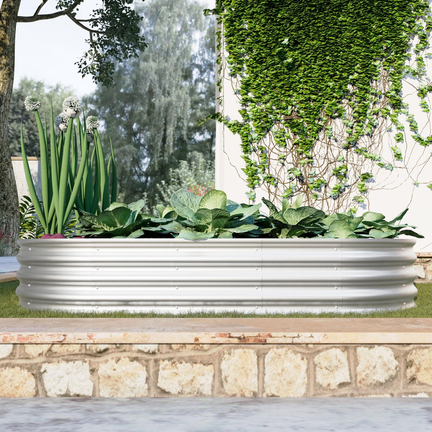 FOUBAM Galvanized Raised Garden Bed Kit, Oval Planters for Outdoor Plants,Galvanized Planter Boxes, Metal Raised Garden Beds Outdoor for Vegetables Flower Herb Patio 6 X 3 X 1 FT