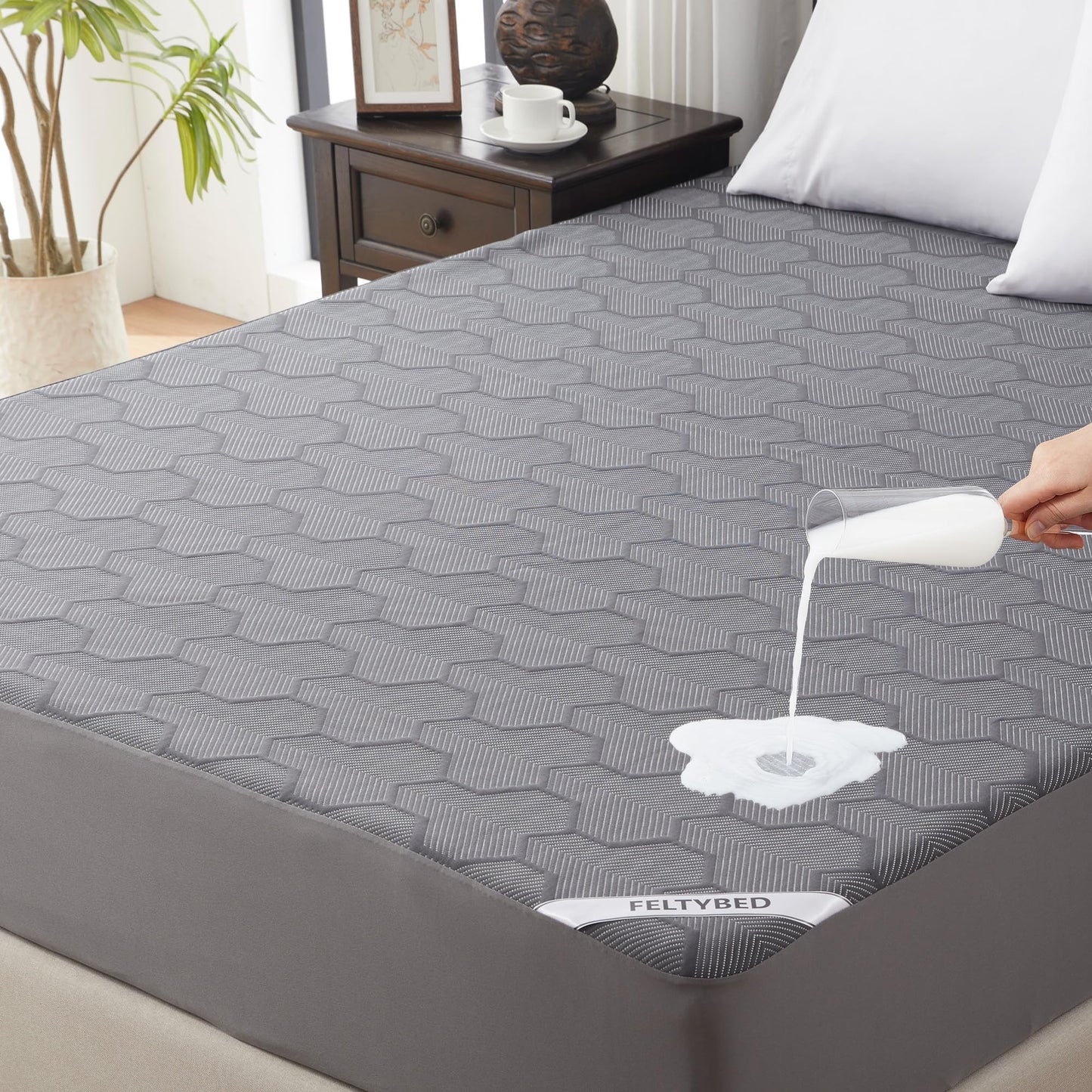 Full Size 100% Waterproof Mattress Protector, Mattress Pad Cover 3D Air Fabric, Noiseless & Breathable Mattress Pad Fitted Style with Stretchable Pockets,Ultra Soft & Machine Washable (Carbon Gray)