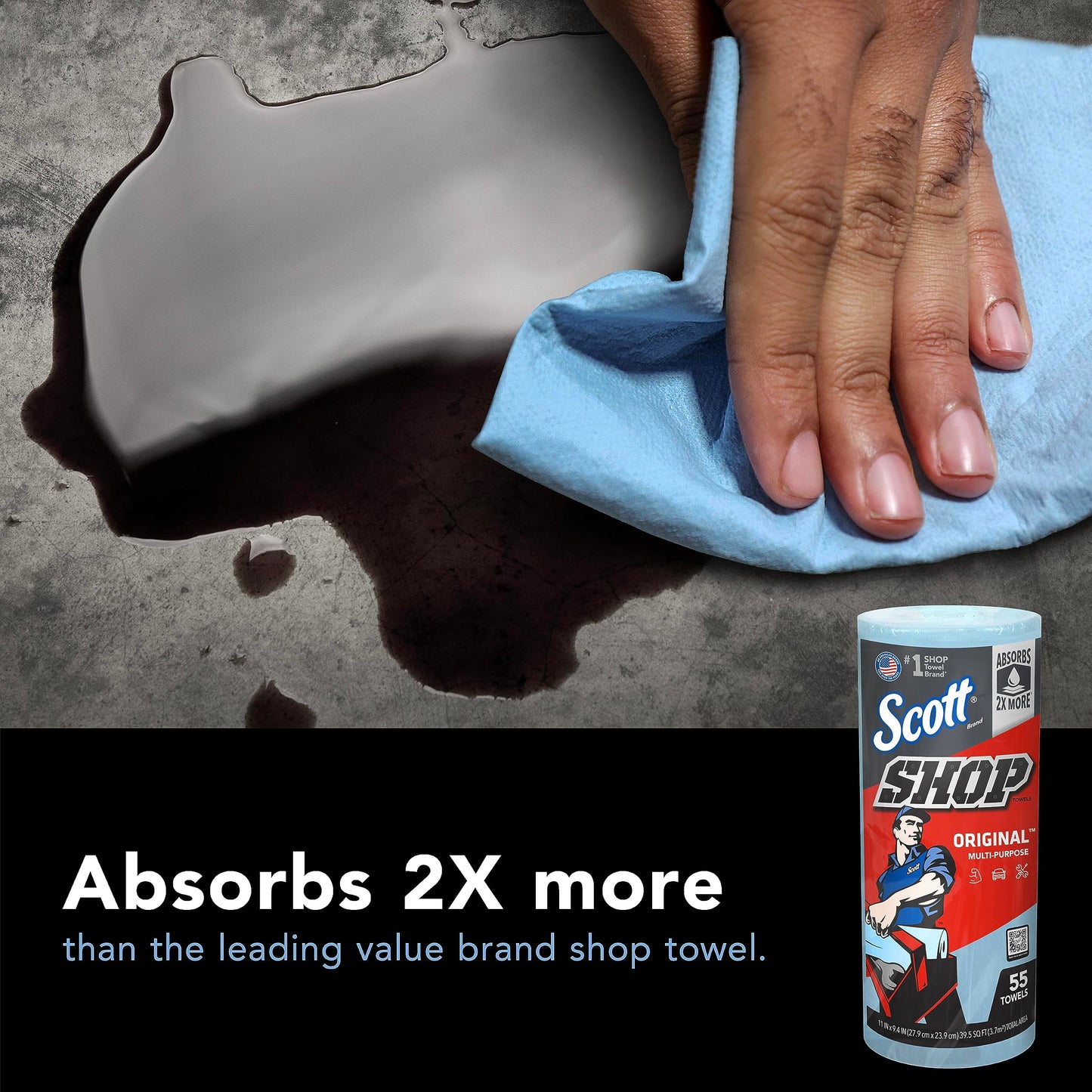 Scott® Shop Towels Original™ (75147), Original Blue Shop Towels, 9.4"x11" sheets (55 Towels/Roll, 12 Rolls/Case, 660 Towels/Case)
