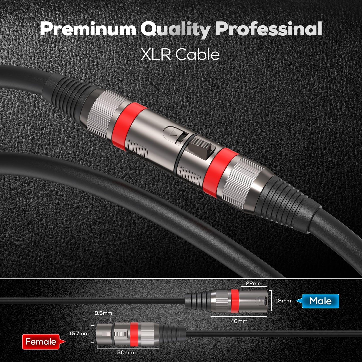 XLR Cables 50FT/16M 2 Packs, Premium Heavy Duty Balanced Microphone Cable with 3-Pin XLR Male to Female Microphone Cord Connector Compatible with Microphones,Mixer,Speaker Systems,Preamps and More