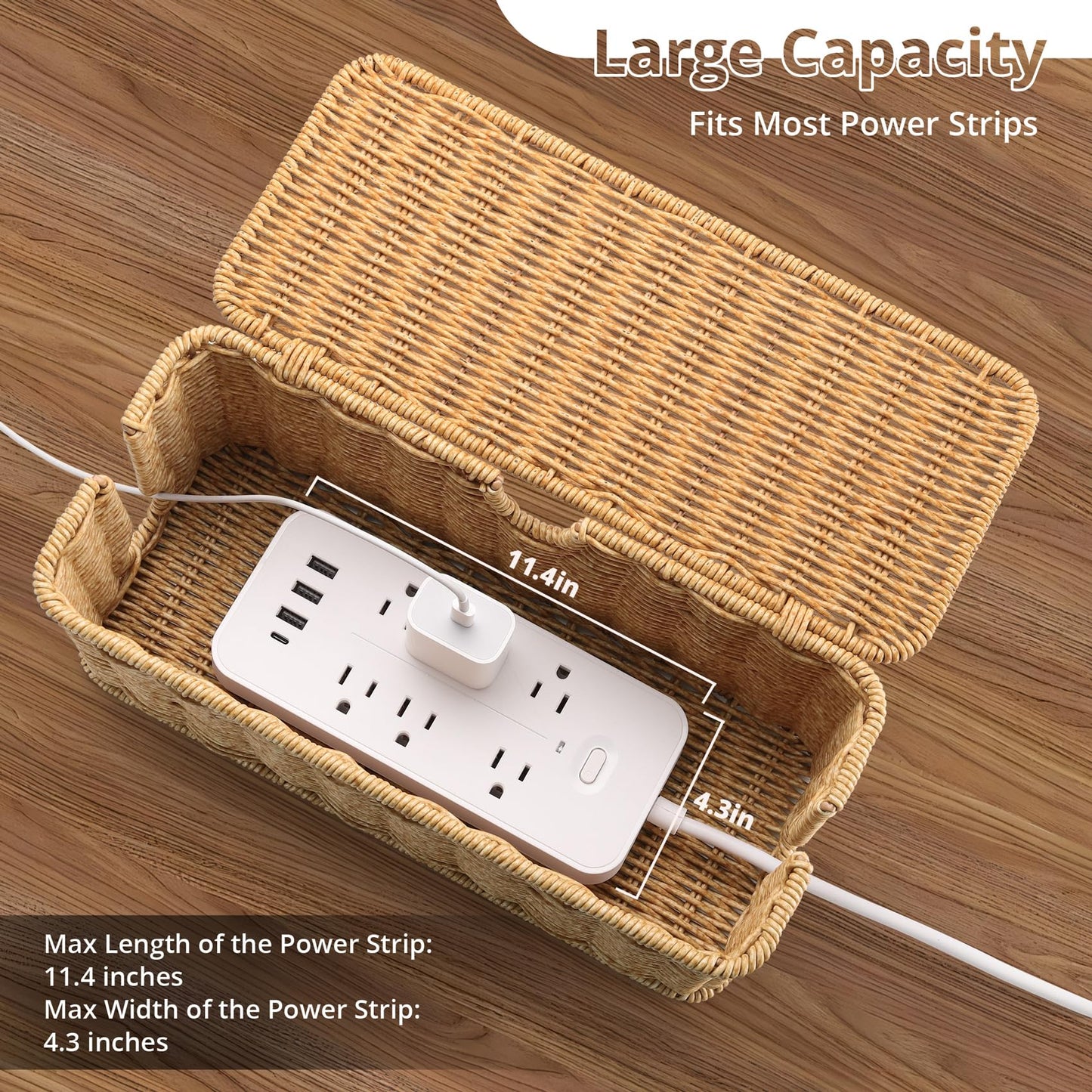 Handmade Cable Management Box Brown, Imitation Rattan Cord Organizer Box, Cord Hider, Cable Organizer for Desk, Wire Management to Hide Cords and Power Strip L12.5 W5.2 H5.5 in