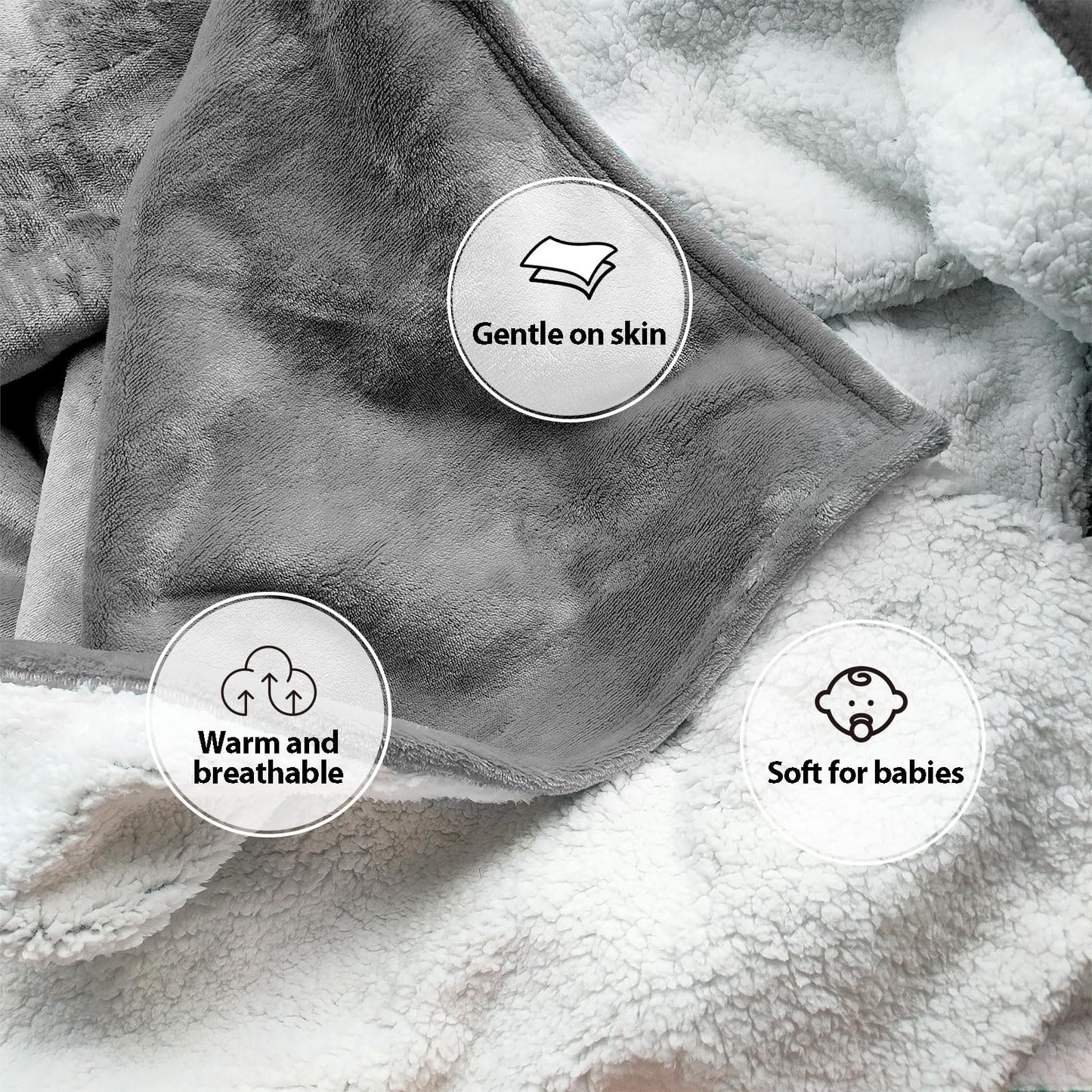 Haltune Waterproof and Stain Proof Blanket for Bed 230 * 203cm,King Size Grey Bed Dry Guard Blanket, Gray Flannel & Sherpa Throw Blanket