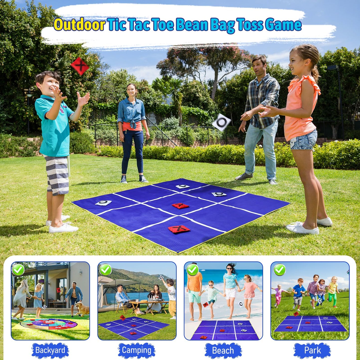 2-in-1 Outdoor Giant Tic Tac Toe Bean Bag Toss Games for Kids Adults 4.5Ft Double-Sided Large Outside Lawn Yard Backyard Carnival Field Day Beach Picnic Camping Birthday Party Family Reunion Lawn Game