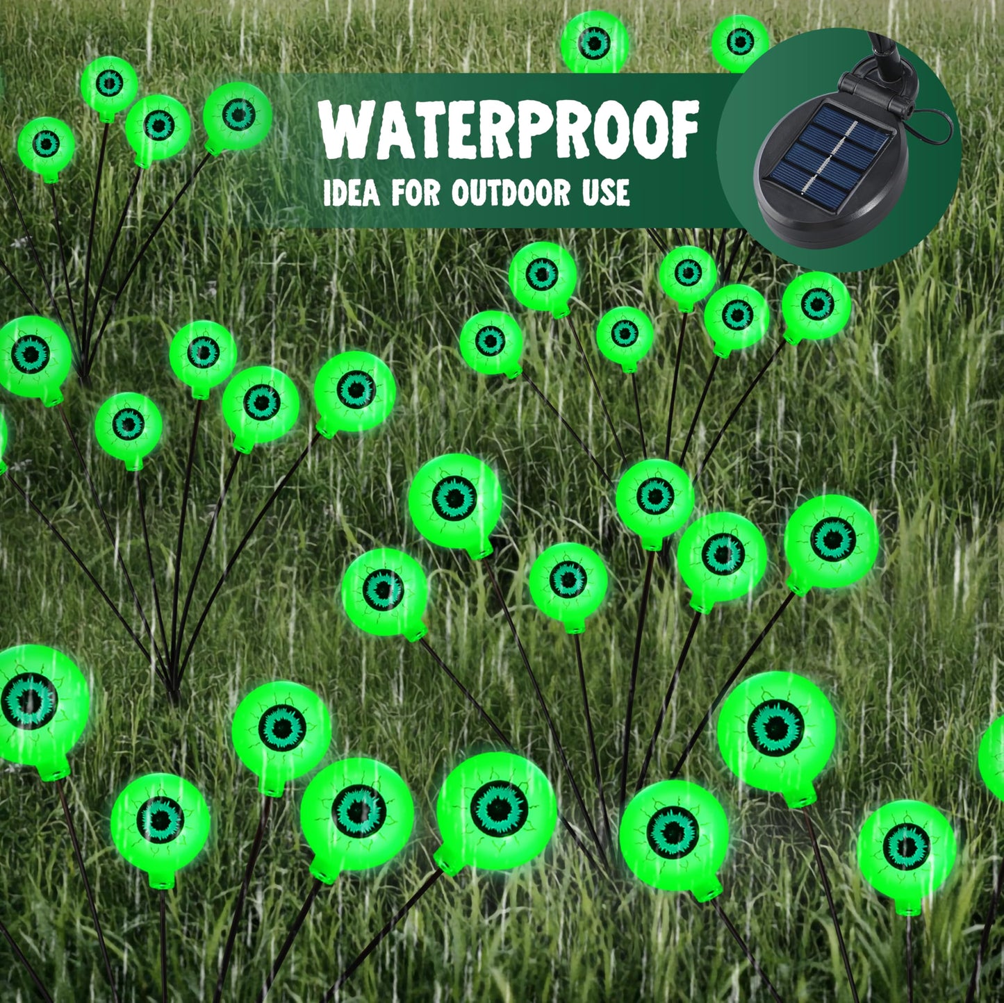 JOYIN Halloween Decorations Outdoor Solar Scary Eyeball Lights, 8 Pcs 48LEDs Green Pathway Yard Stakes, Waterproof Firefly Lights for Halloween Graveyard Yard Garden Patio Walkway Party