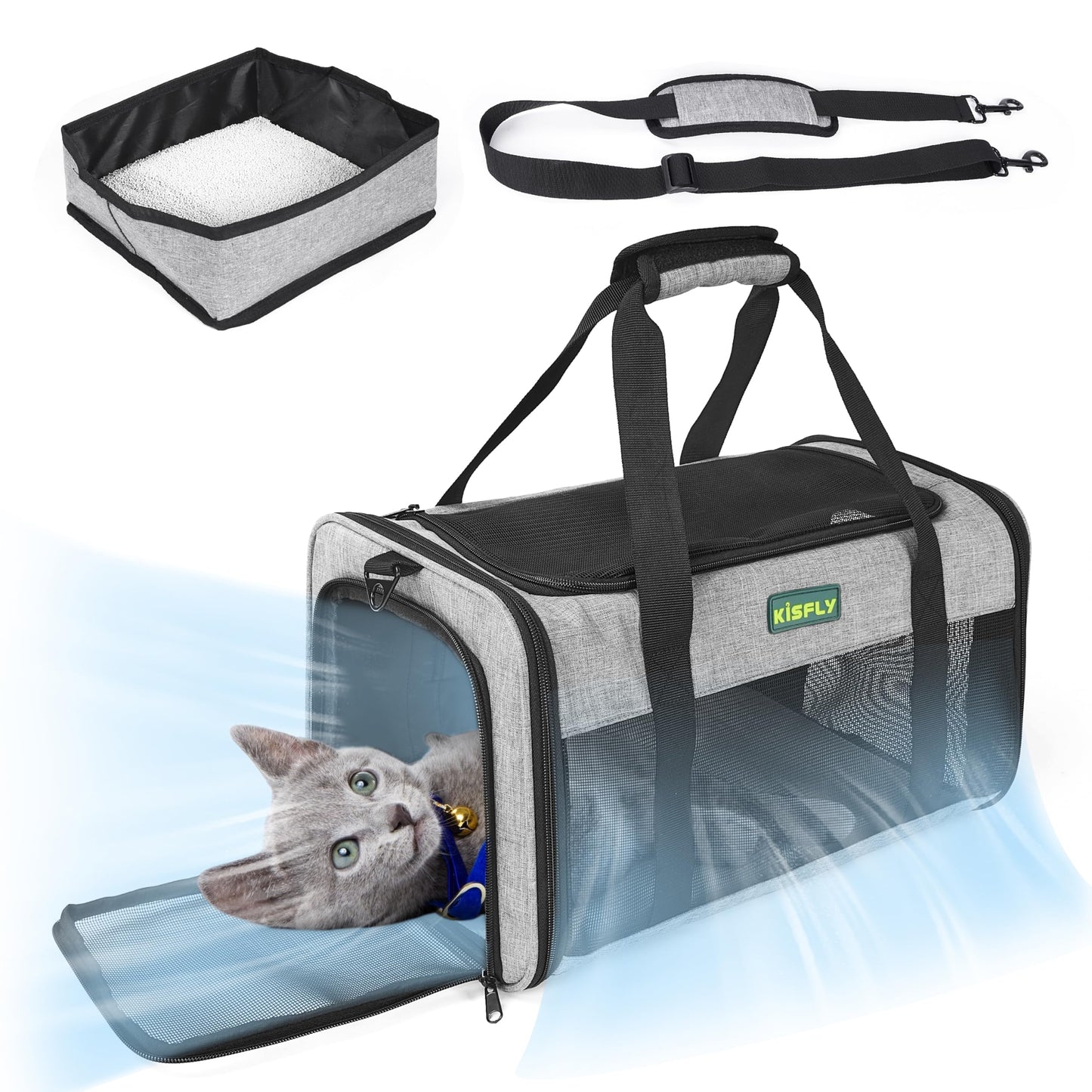 TSA Approved Pet Carrier in Cabin – Portable Travel Bag with Litter Box for Cats, Small Dogs, Kittens, Puppies & Rabbits (17"x11"x9.5"), for Pets up to 12 lbs, Gray