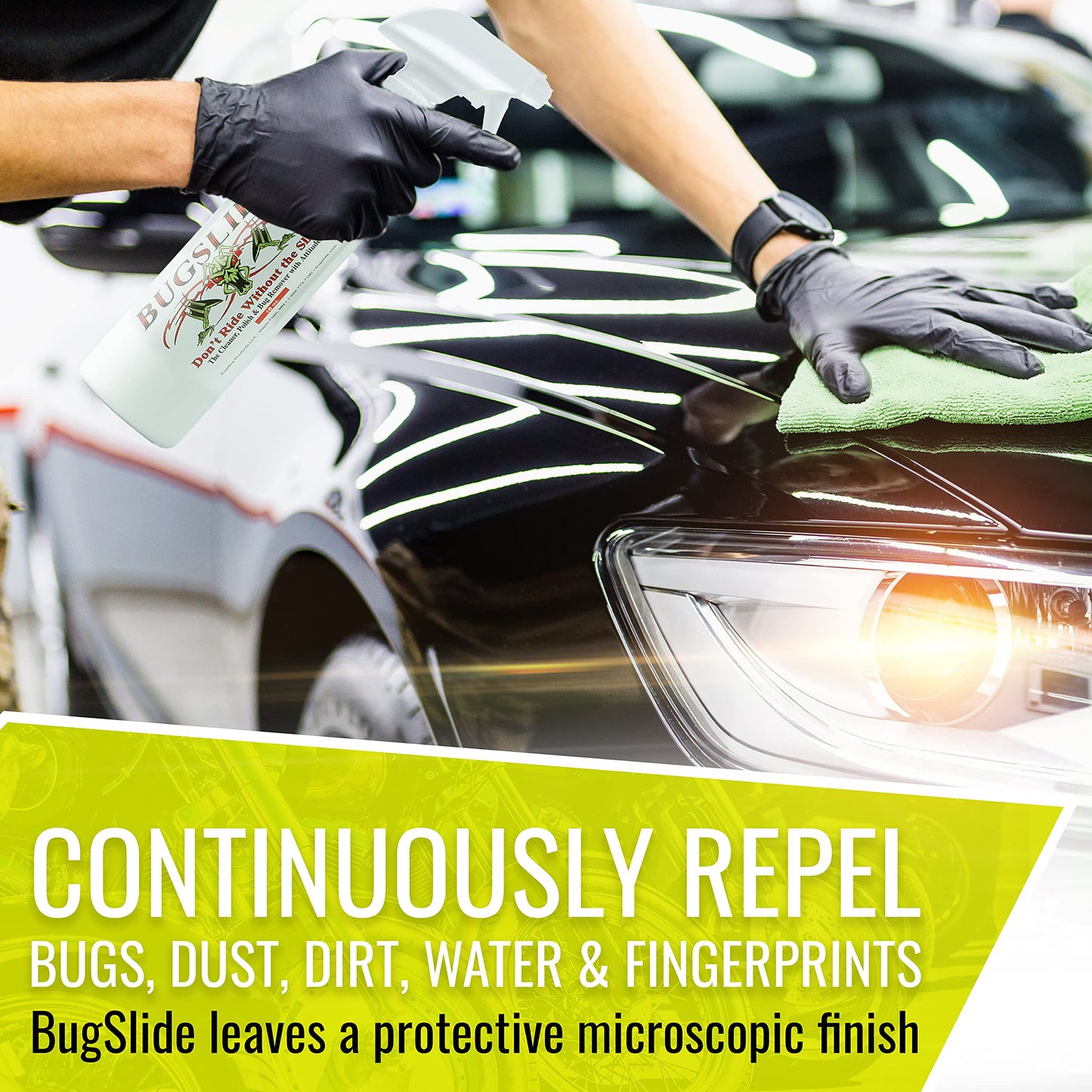 BugSlide Clean and Polish Shop Kit Includes 16 Ounce Spray Bottle and Micofiber Towel - Easy Application Polish