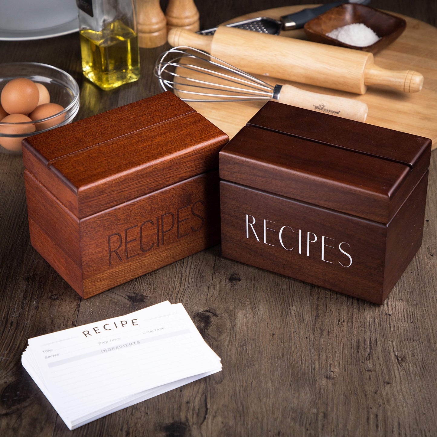 Recipe Box with Cards and Dividers by Apace - Vintage Style Wood 4x6 Recipe Holder Card Box - Exclusively from the Apace Living Premier Collection - Fits 240 Cards (Walnut)