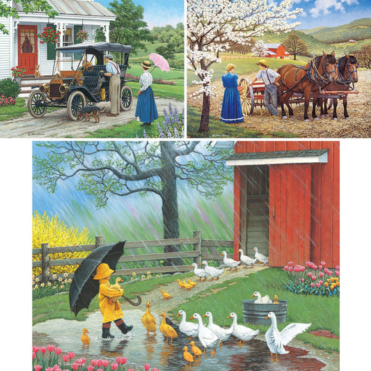 Bits and Pieces - Value Set of Three (3) 300 Piece Jigsaw Puzzles for Adults - Each Puzzle Measures 46cm x 61cm - 300 pc That New Car Smell, a Good Day for Ducklings, Jigsaws by Artist John Sloane