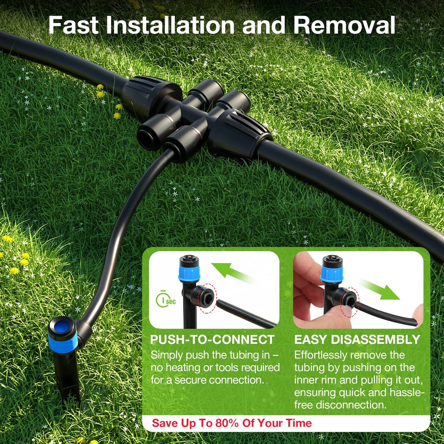 MIXC Greenhouse Micro Drip Irrigation Kit Automatic Irrigation System Patio Misting Plant Watering System with 1/4 inch 1/2 inch Tubing Hose Adjustable Nozzle Emitters Sprinkler Barbed Fittings