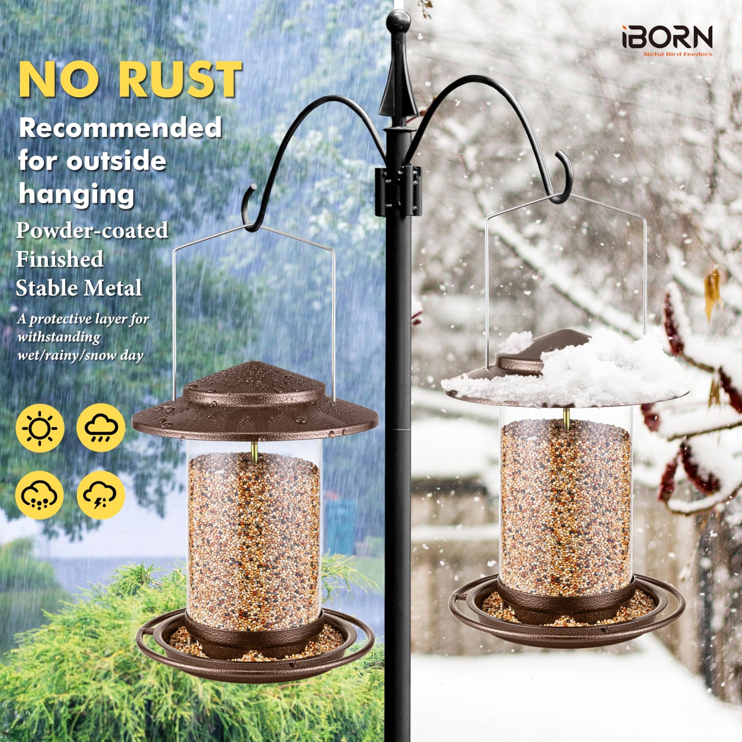 iBorn Bird Feeder for Outside Hanging,Bird Seed for Outside Wild Bird Feeders for Garden Yard Outdoor Decoration,Round Roof Design Coffee