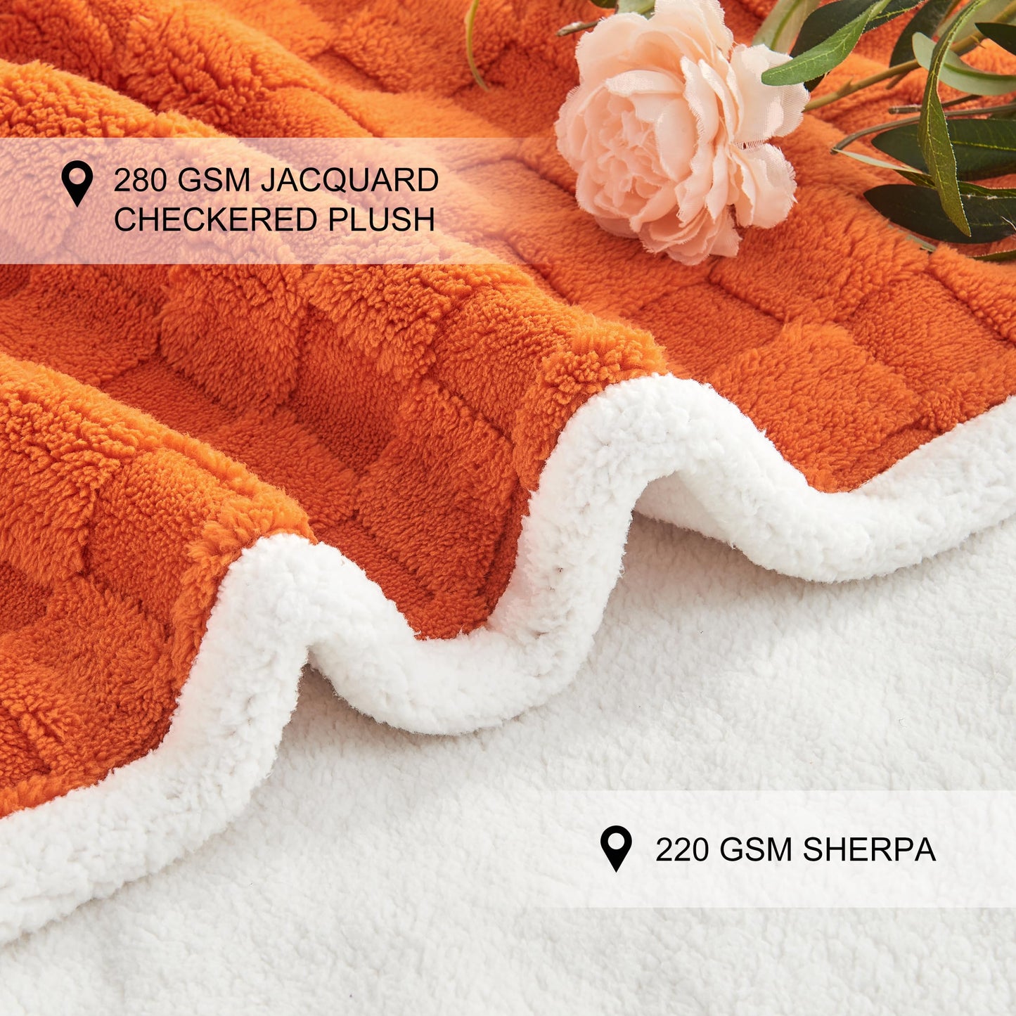 Yaning Checkered Waterproof Blanket for Bed Couch Sofa Car, Fluffy Soft Dog Blanket with 3D Jacquard Grid Pattern, Reversible Leakproof Pet Blankets for Dogs Cats Puppies, Burnt Orange, 50"x60"
