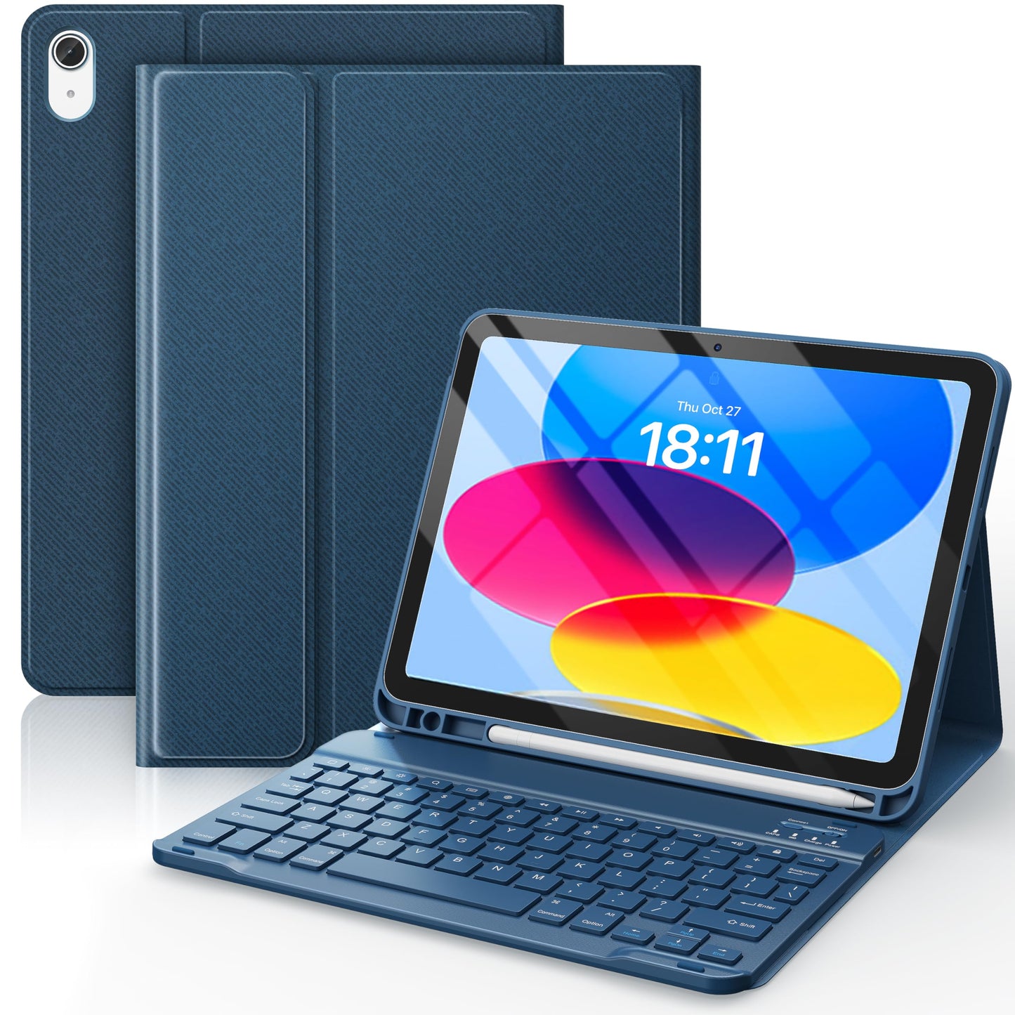 CHESONA Keyboard Case for iPad (A16) 11th/10th Generation 10.9-inch (2025/2022), Detachable Wireless Keyboard, Stand Folio Keyboard Cover with Pencil Holder, Thin & Light (Steel Blue)