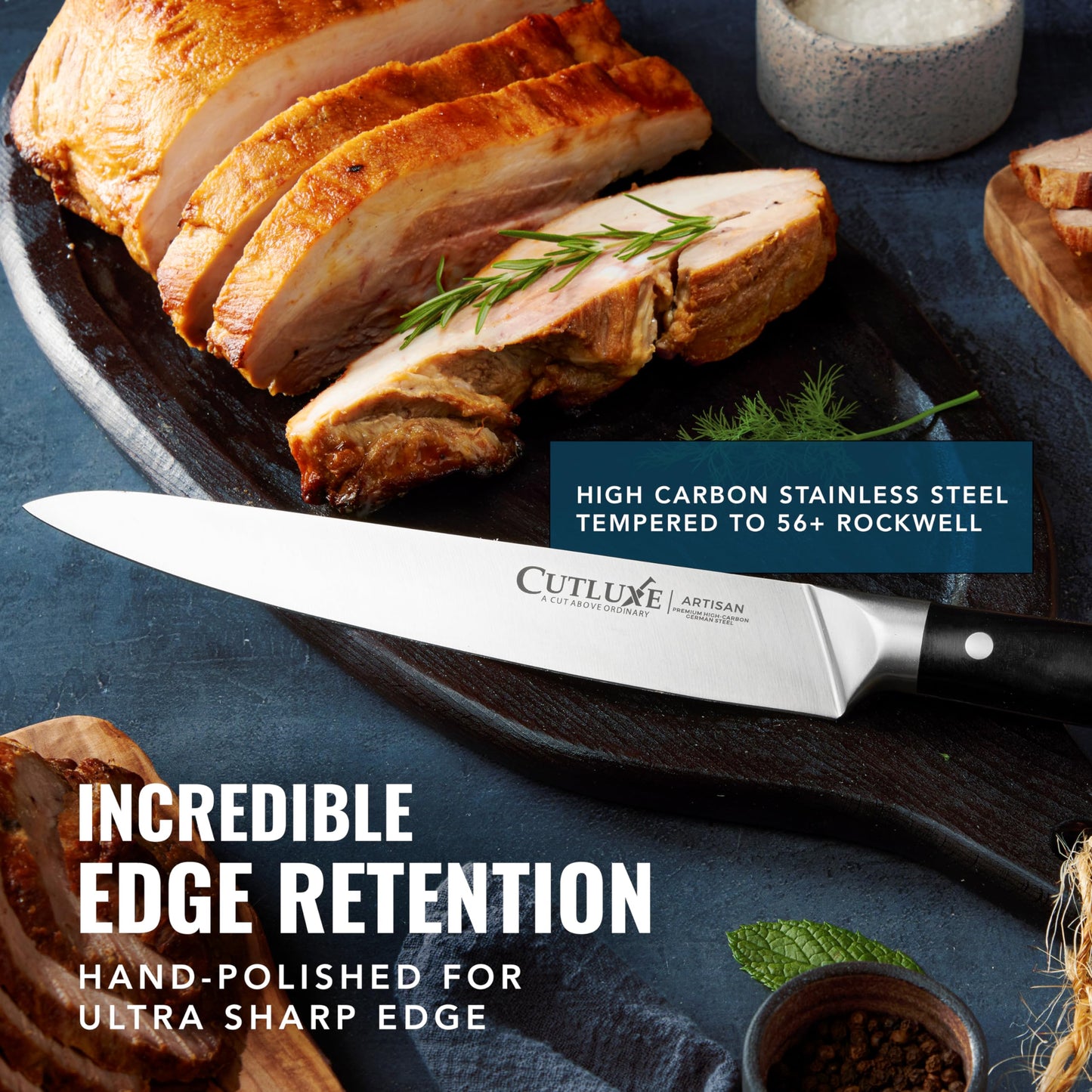 Cutluxe Carving Knife Set – Carving Fork & Carving Knife for Meat, BBQ, Brisket, Turkey – Razor Sharp Premium German Steel – Full Tang, Ergonomic Handle – Artisan Series