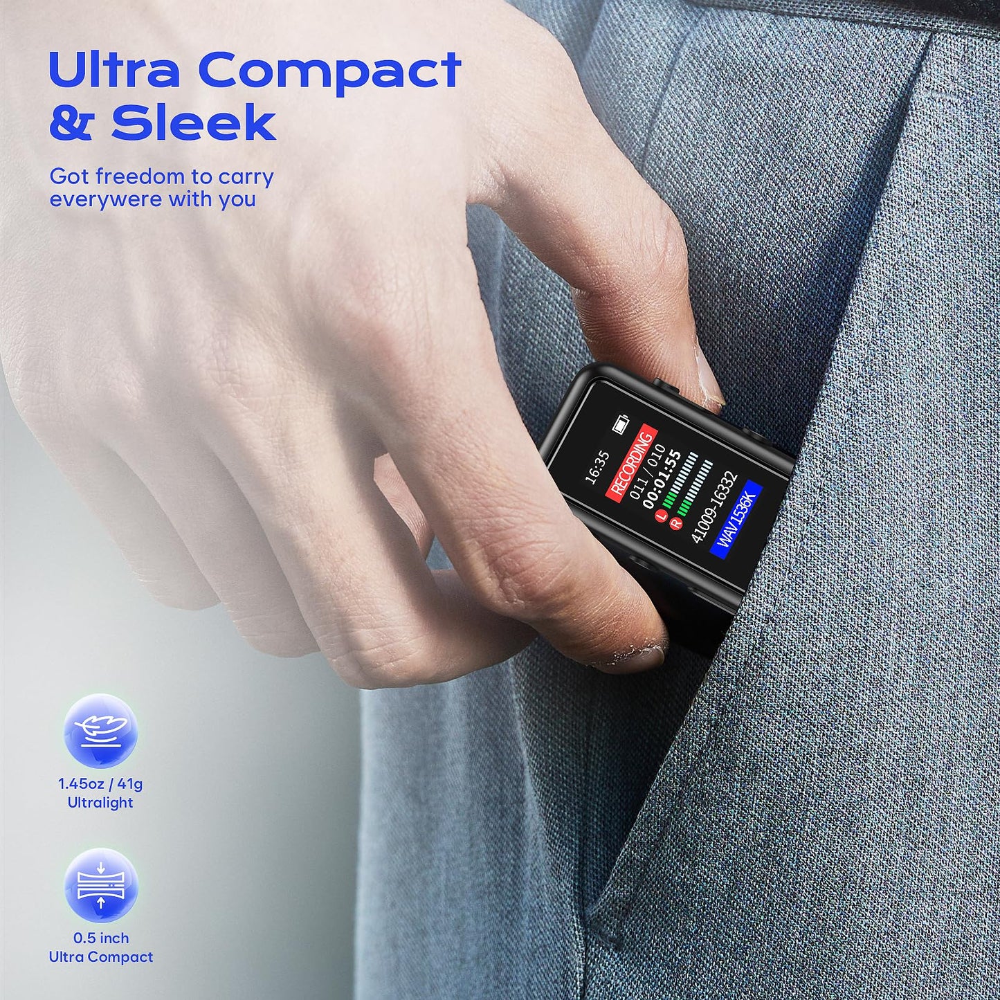 128GB Voice Recorder - ZIPCIDE Digital Voice Activated Recorder with Intelligent Noise Reduction, Professional Dictaphone Tape Recorder Device with Playback for Lectures Meeting/Classes/Interview