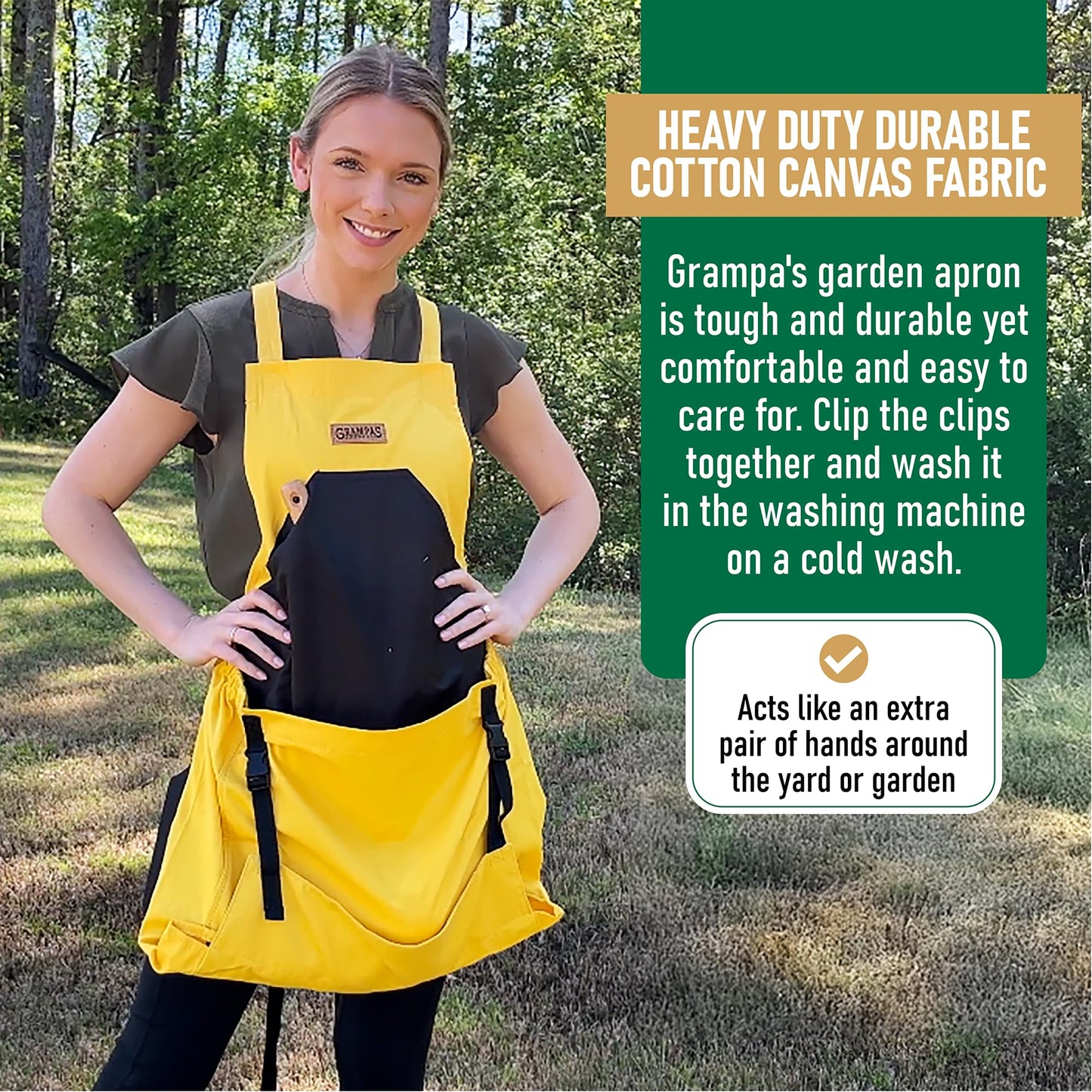 Grampa's Garden Apron - Cross Back Gardening Apron With Pockets For Women & Men | Harvest Apron with Large Kangaroo Pouch (Yellow)