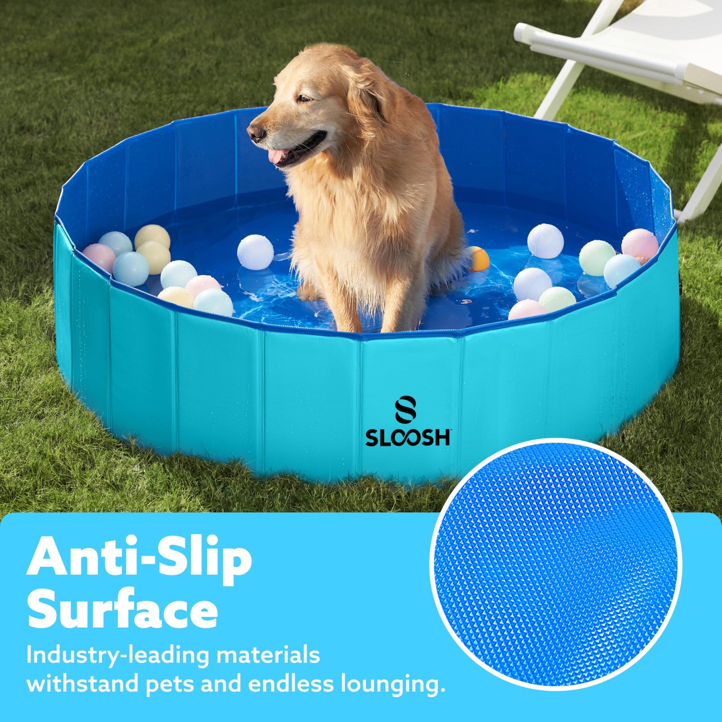 SLOOSH Foldable Dog Kiddie Pool - Portable Hard Plastic Doggie Swimming Pool, Anti-Slip Collapsible Pets Bath Tub Suitable for Kids Toddler Indoor Outdoor Backyard Use (48" x 12", Blue)
