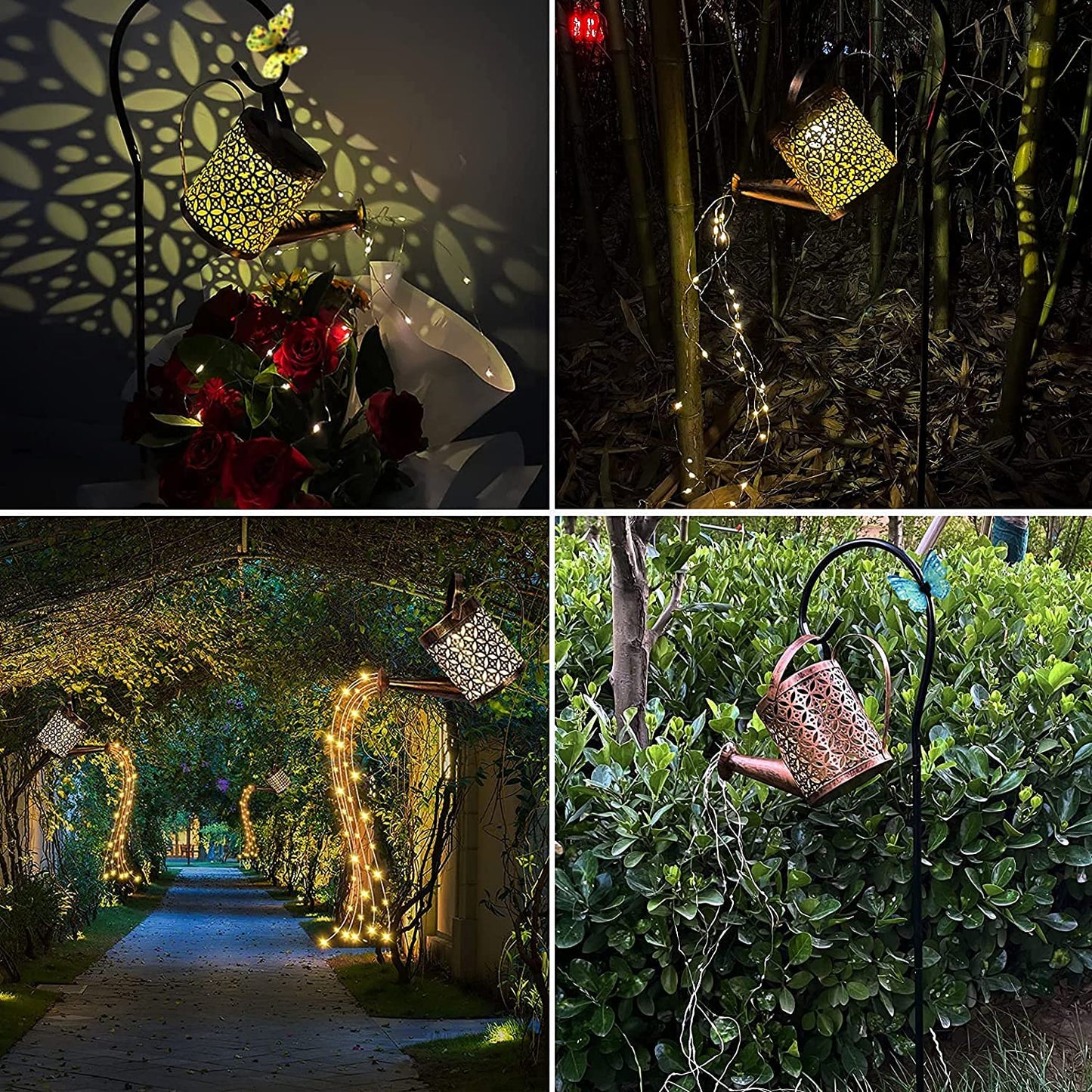 Solar Shower Watering Can Light，LED Solar Garden Lights Outdoor，Waterproof Strip Light,Waterfall Fairy Light，Solar Art Garden Light for for Party,Garden，Home,Yard,Lawn,Decor Retro Metal Solar Lights