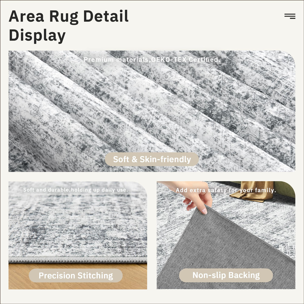 Soalmost 5x7 Area Rugs Gray Low Pile Indoor Washable Trendy Faded Style Rugs for Bedroom Living Room Dining Room Foldable Non-Slip Thin Grey Print Mat