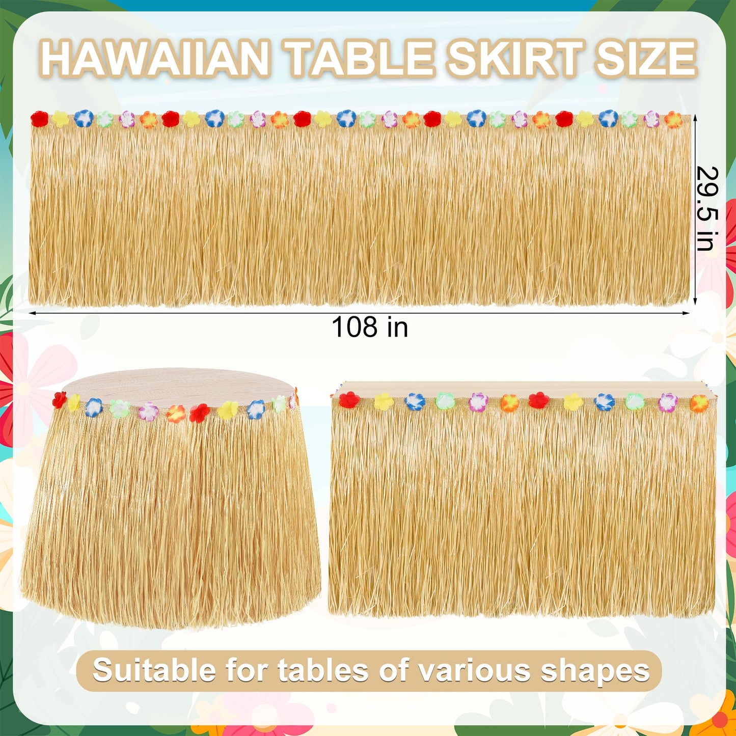 16PCS Gold 2PCS Gold Hawaiian Grass Table Skirt Hawaiian Island Party Decorations
