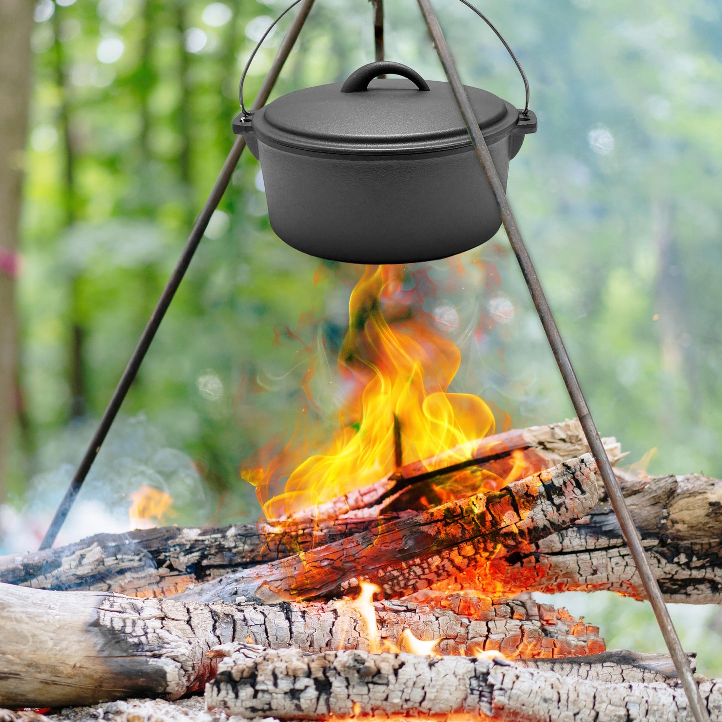 Cuisiland 4.5QT Cast Iron Dutch Oven with Dome Lid & Bail Handle – Pre-Seasoned Campfire Pot for Outdoor Cooking, Baking, Braising & Stews – Heavy-Duty, Even-Heat Casserole Pot for Camping & Home Use
