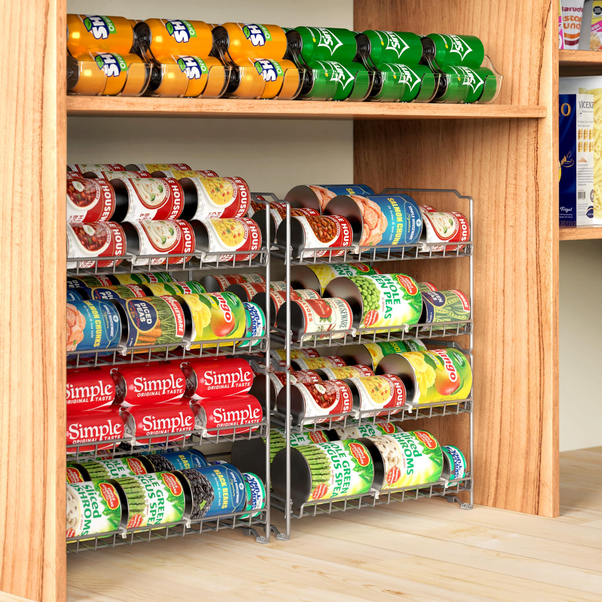 Simple Houseware 2 Tier Stackable Can Rack Organizer for Pantry Storage, 2 Pack, Silver