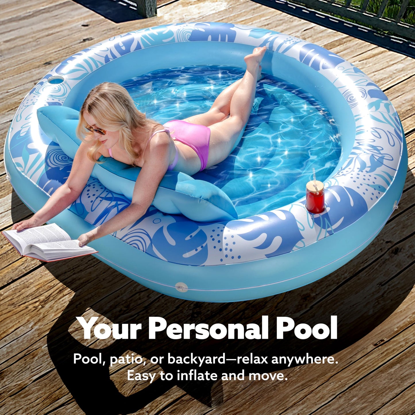 Sloosh Tanning Pool Lounger Float, Luxury Fabric Large Pool Floats Inflatable Lake Float Heavy Duty Suntan Tub for Lake, Outdoor, Backyard, Swimming Pool