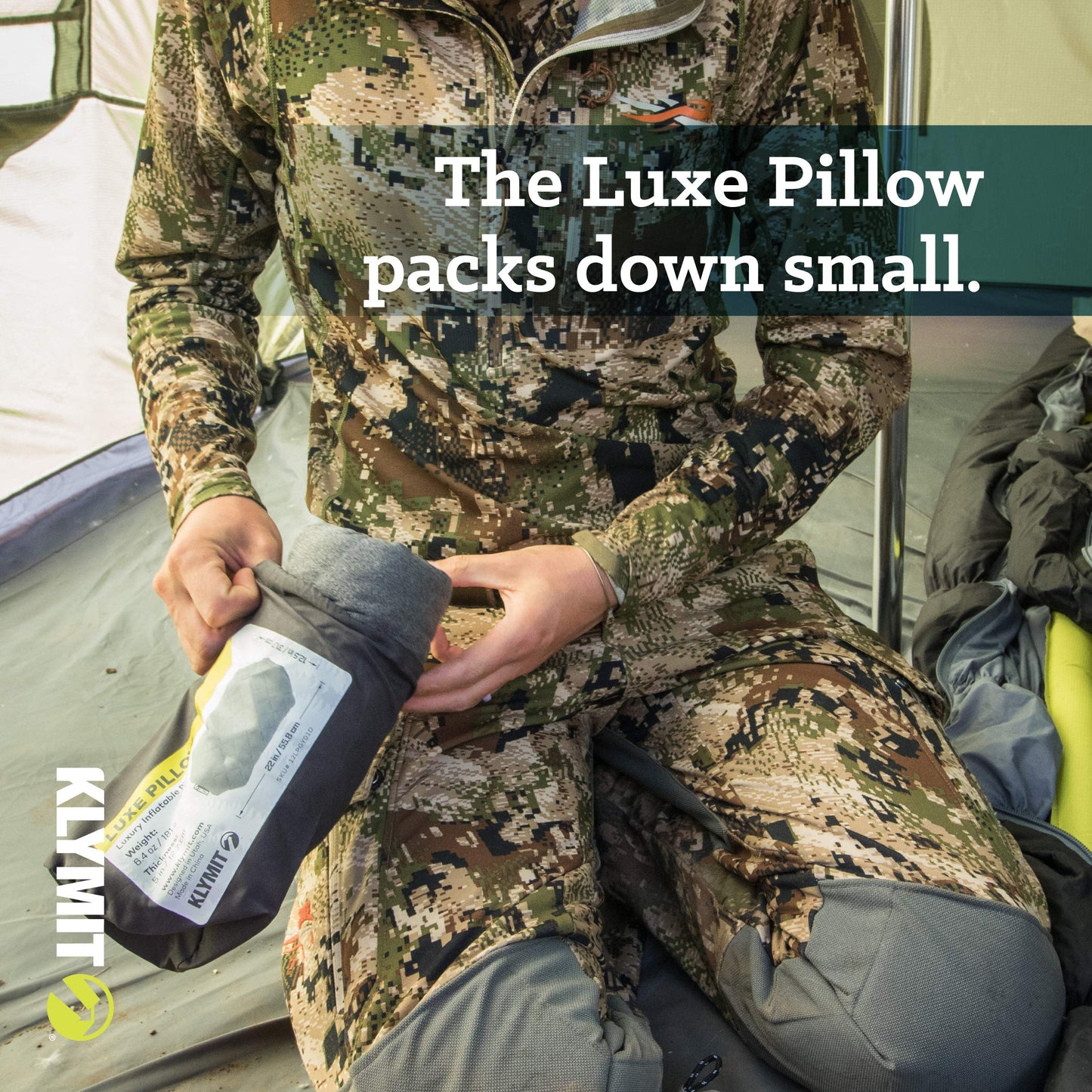 Klymit Luxe Pillow with Soft Luxurious Cover, Grey, X-Large