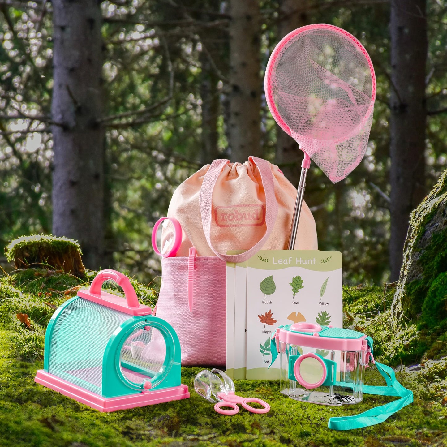 ROBOTIME Kids Explorer Kit & Bug Catcher Kit for Kids, 10PCS Bug Catcher Kit, Bug Catching Kit, Exploration Set Camping Gear for Toddlers, Outdoor Adventure Toys Gift for Girls 3-12 (Pink)