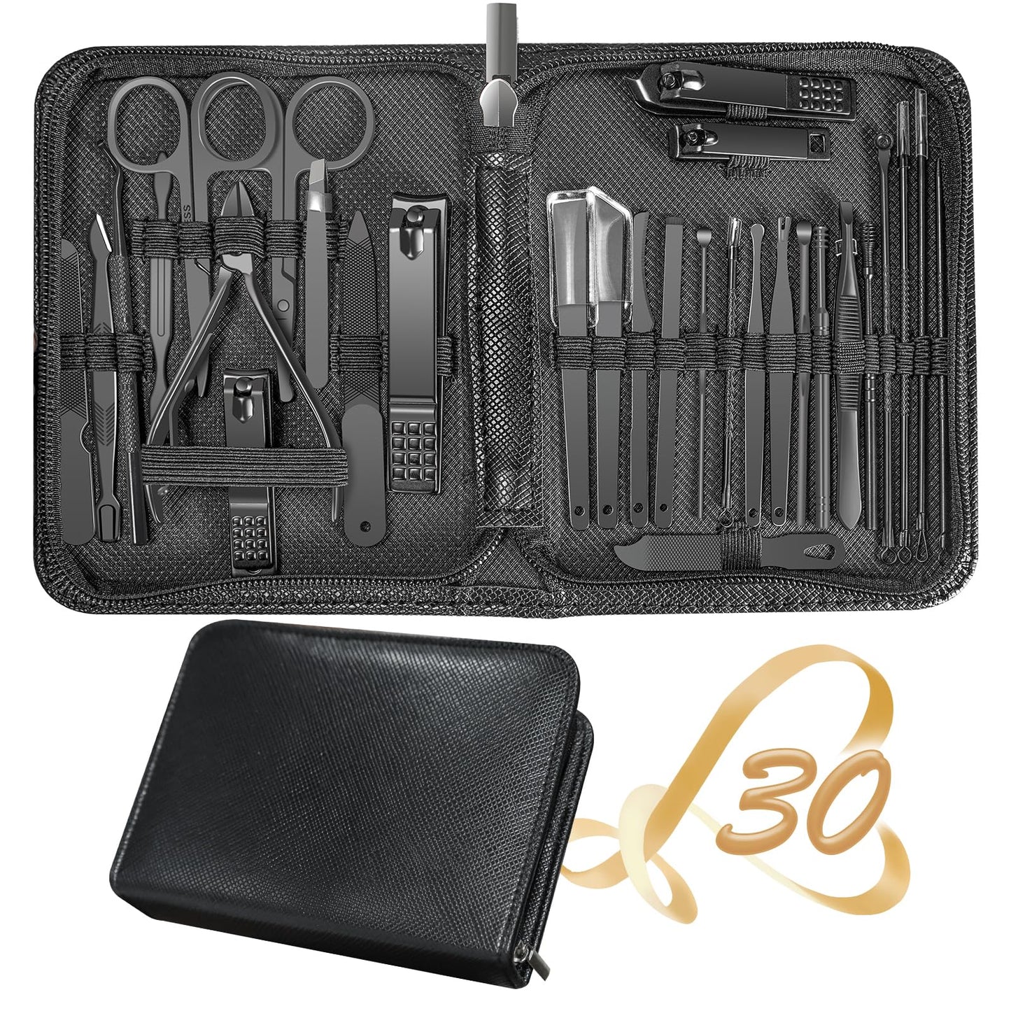Manicure Set 30 in 1 Nail Clipper set,RedFlow Nail Clippers,Fingernail & Toenail Clippers,Manicure Tools,Pedicure Tools,Suitable for Travel Manicure Kit,Nail Set Kit With Everything Profe(Black)