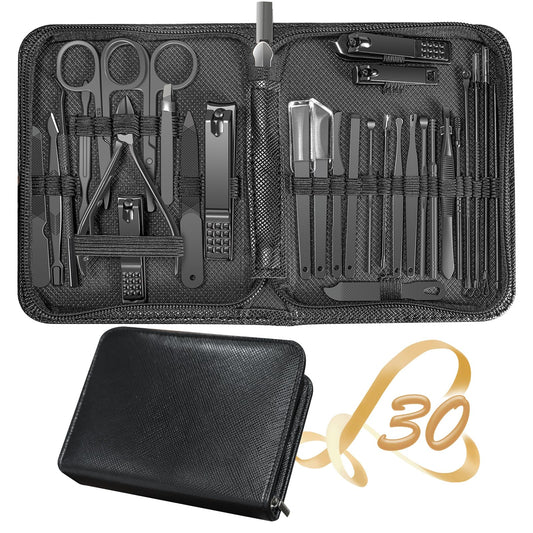 Manicure Set 30 in 1 Nail Clipper set,RedFlow Nail Clippers,Fingernail & Toenail Clippers,Manicure Tools,Pedicure Tools,Suitable for Travel Manicure Kit,Nail Set Kit With Everything Profe(Black)