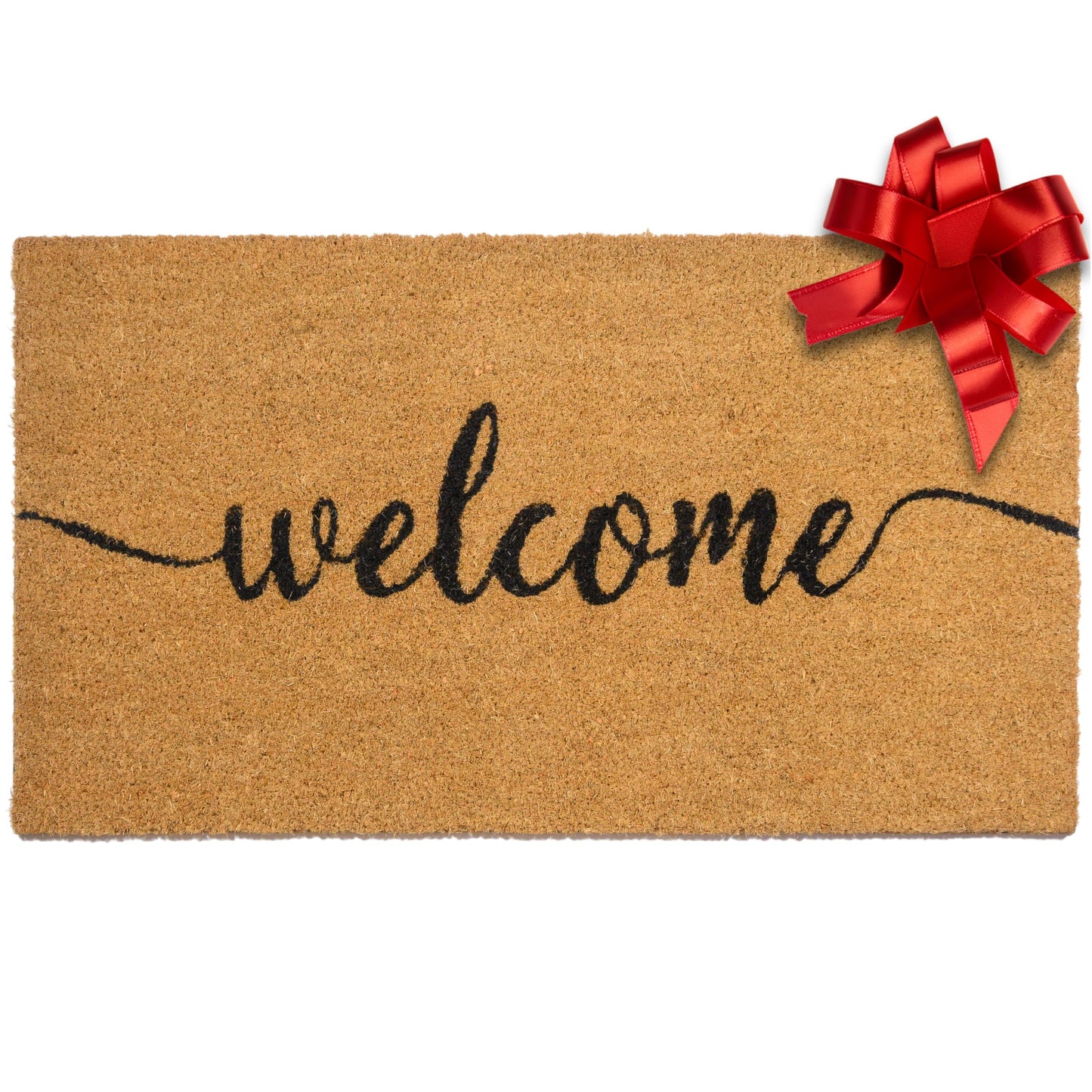 Outdoor Welcome Mat 30x17 Inch Script, Welcome Doormat for Covered Outdoor Area, Coir Door Mat w/Non-Slip PVC Backing